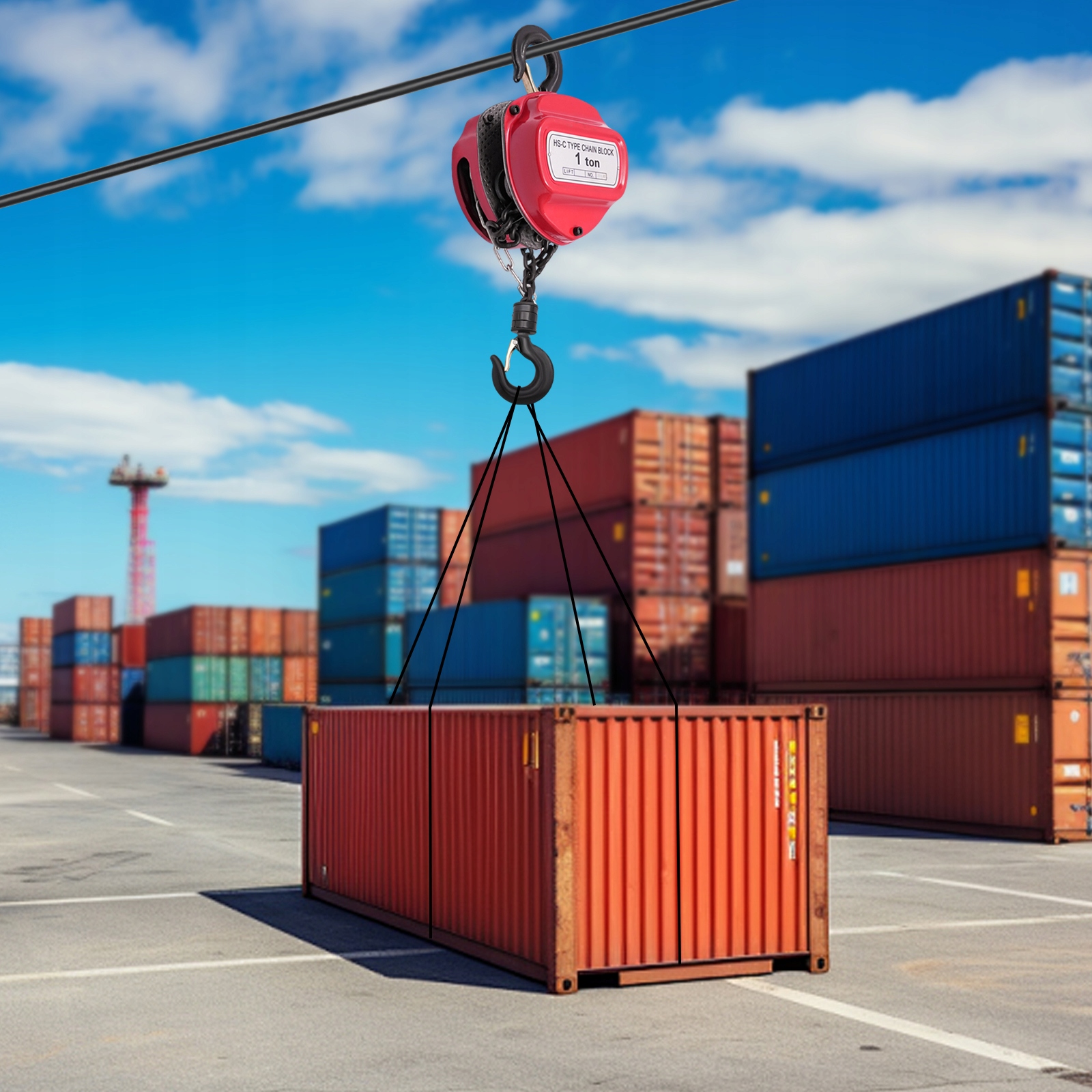 Wciągnik łańcuchowy do palet dźwigowy czerwony 4M Kod producenta q3341