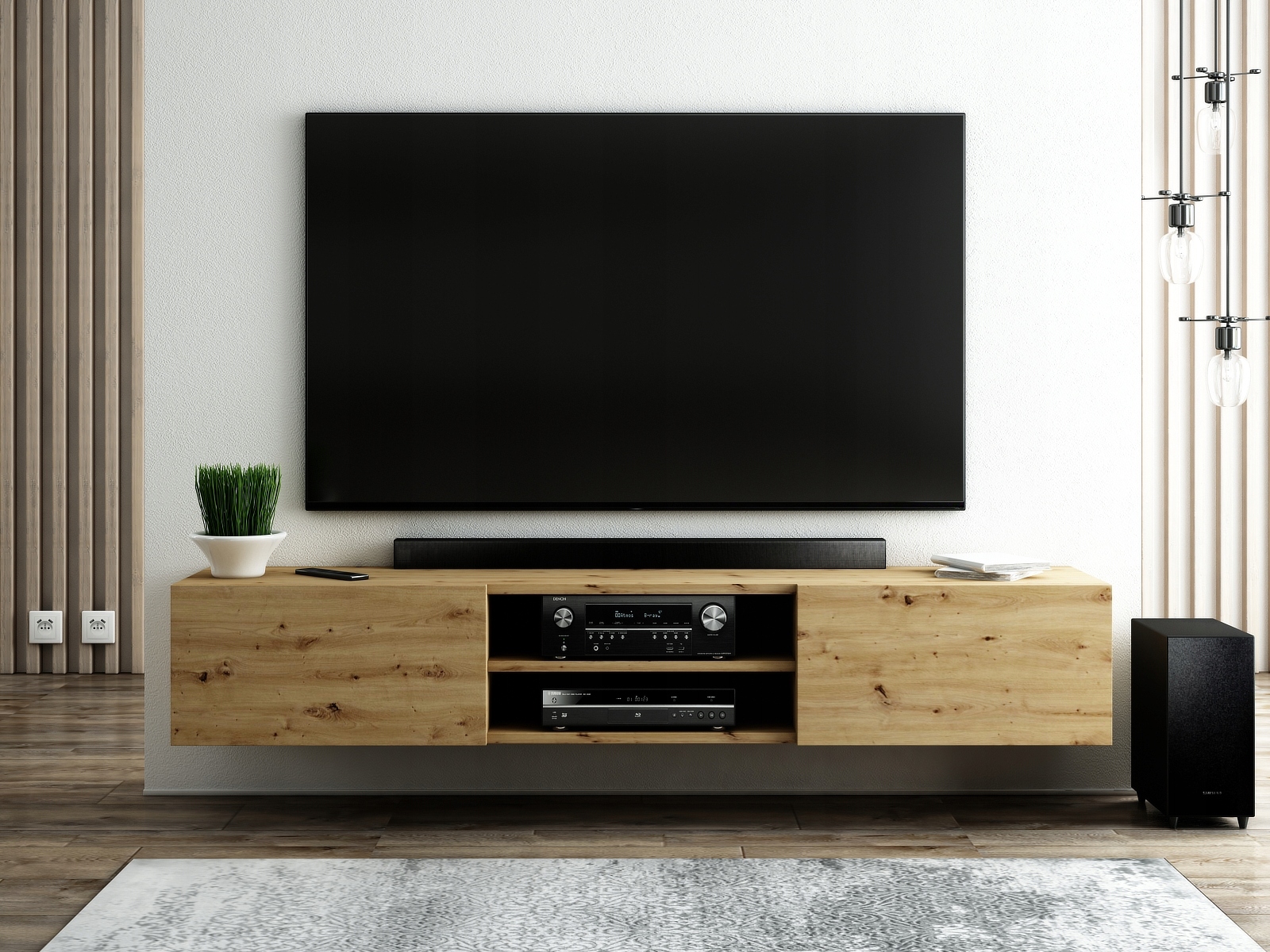 SZAFKA WISZĄCA RTV 140 CM DĄB ARTISAN POŁYSK/ MAT Kod producenta Roma 140 w