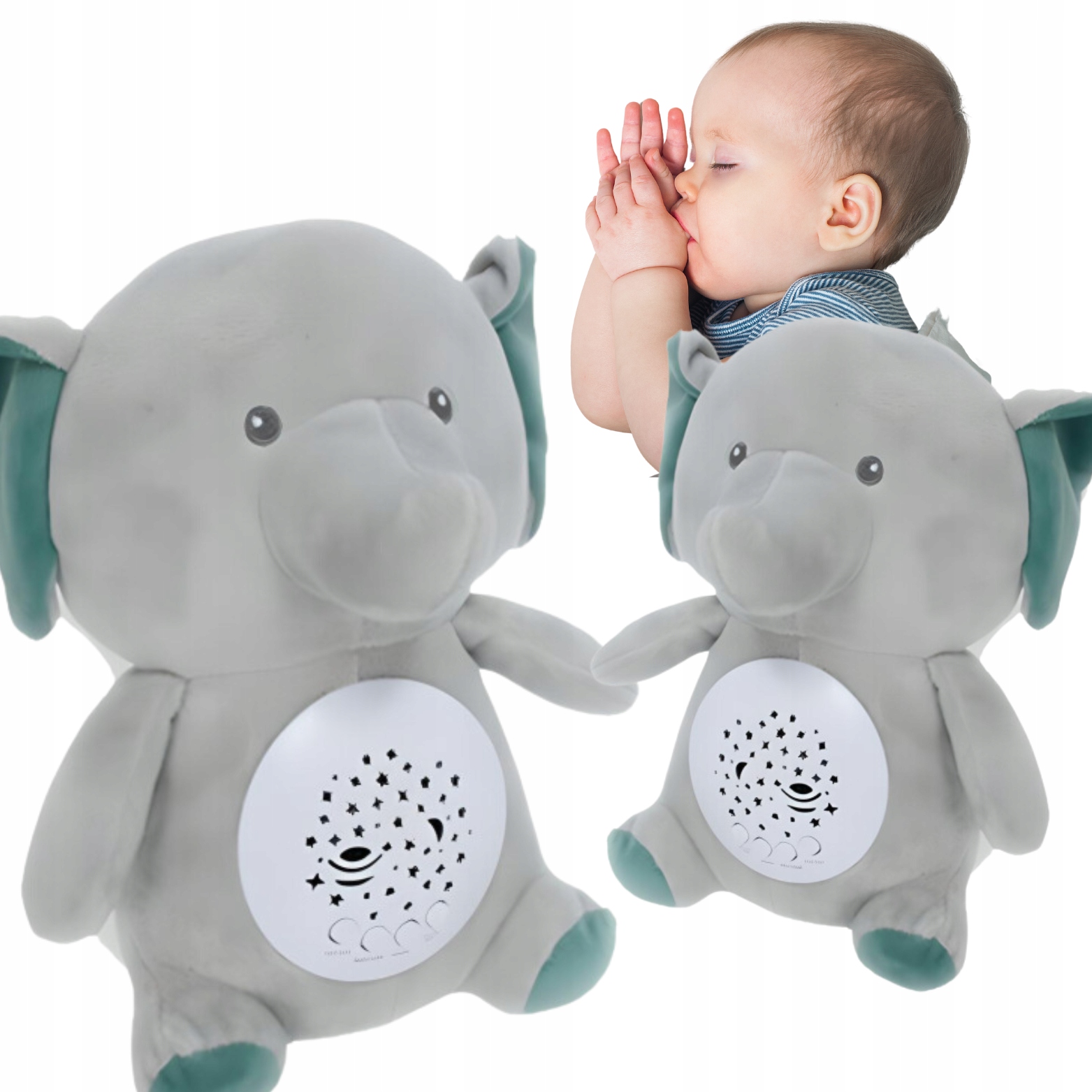 SŁONIK MIŚ SZUMIŚ USYPIACZ LAMPKA NOCNA PROJEKTOR 2w1 10 KOŁYSANEK