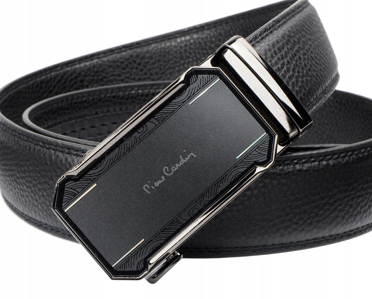 Pierre Cardin Skórzany Pasek Męski Skóra Automat Pudełko Czarny