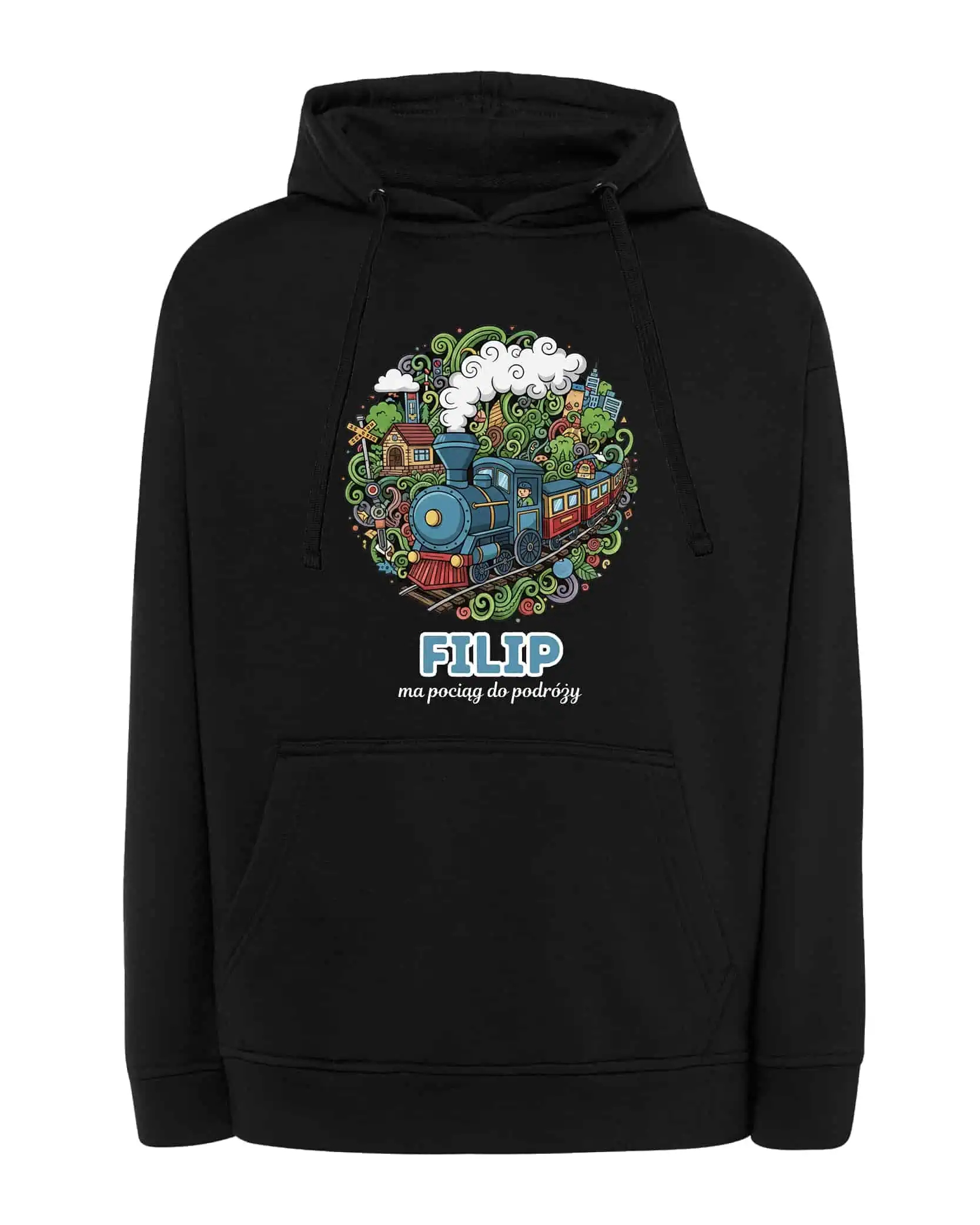 Mikina s kapucí Strojvedoucí Personalizovaná Ilustrační Černá XL