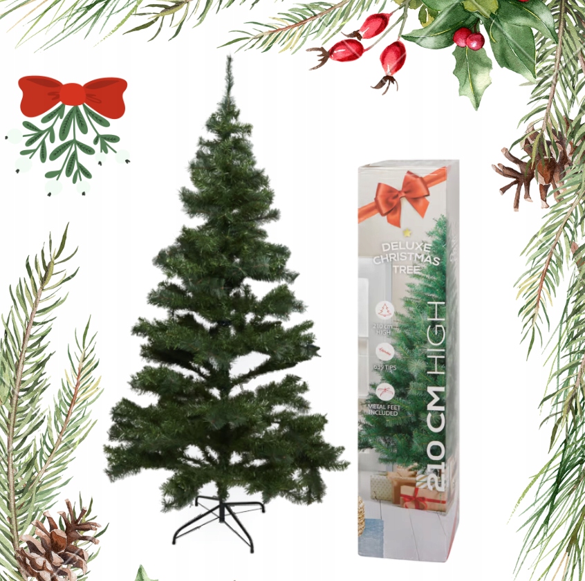 Hustý Umelý Vianočný Stromček Vysoký 210 CM, Kovový Stojan, Premium