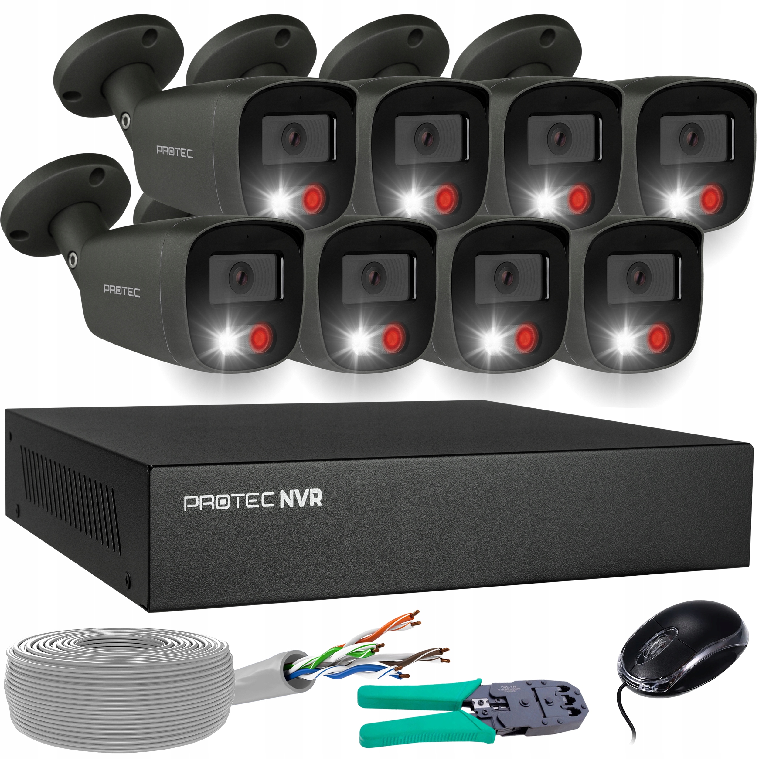 Monitorování 8 kamer Grafitové Ip PoE Full barva detekce lidí 5Mpx bez hdd