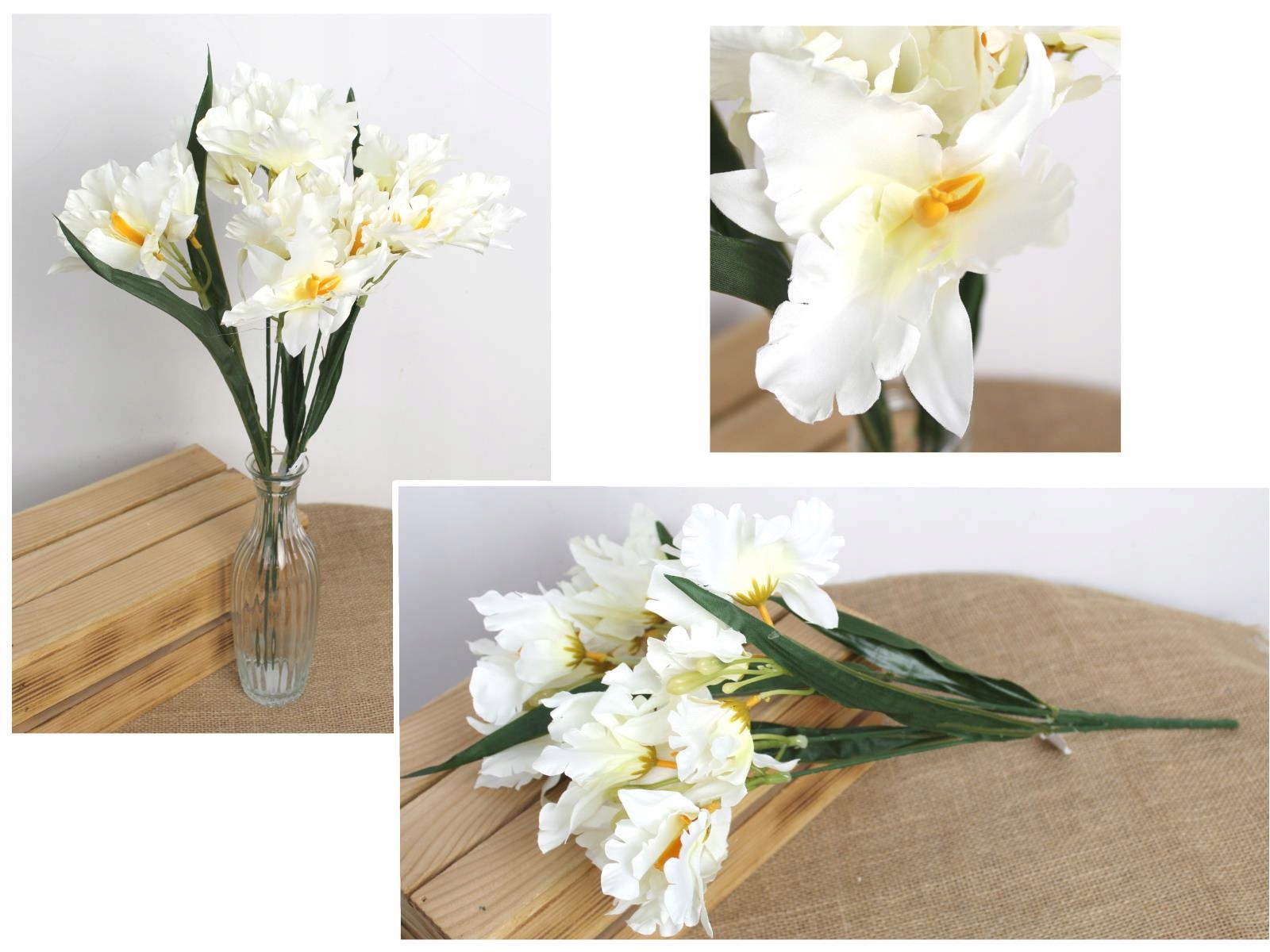bukiet 2szt Irys wys. 50 cm 5 łodyg (kwiat 12 x 6 cm) Śmietanowy MD-024A