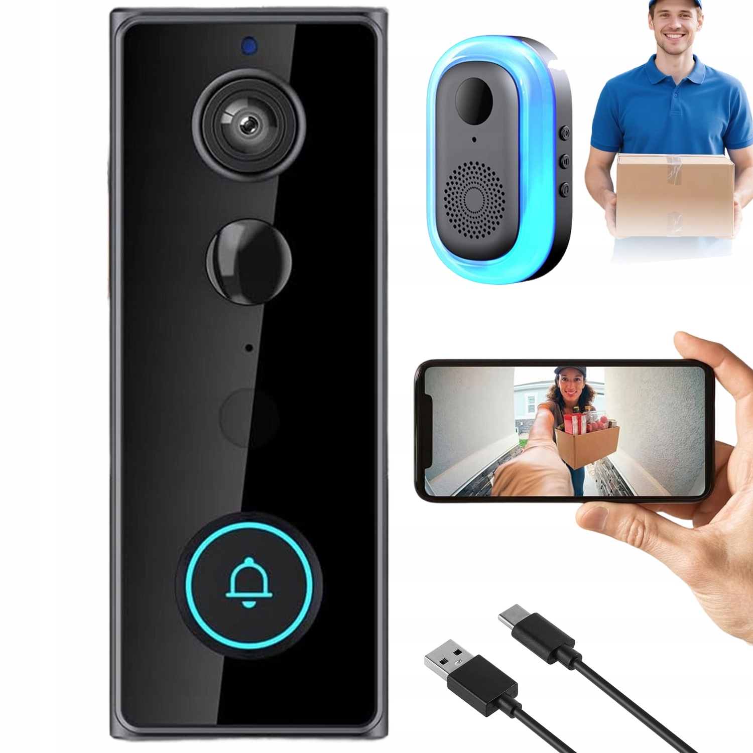 Videotelefon Zvonek S 2K Kamerou Bezdrátový Noční Vidění Obousměrný