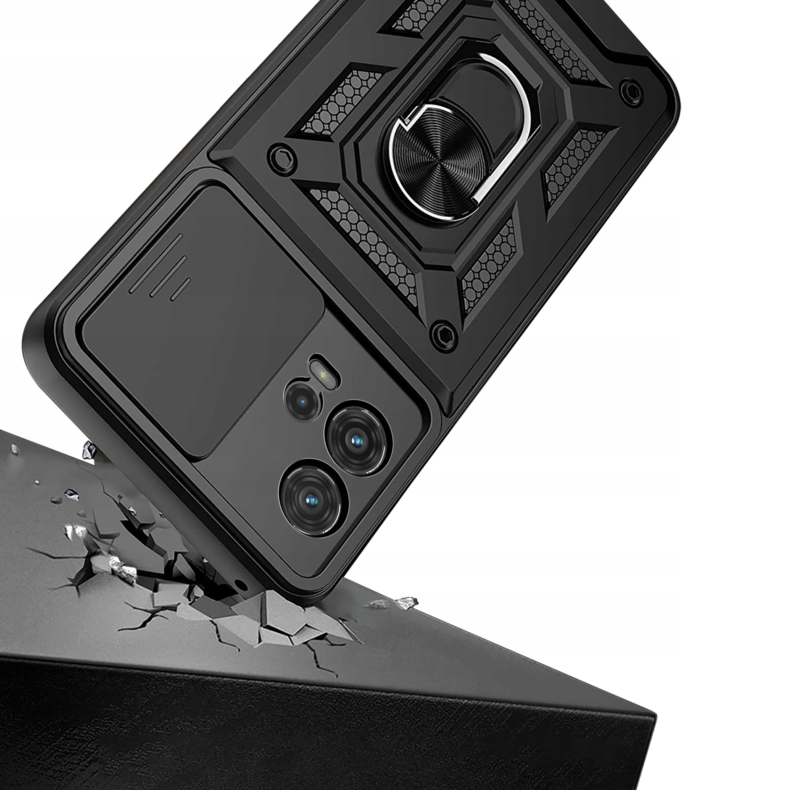 Etui do Motorola Moto G72 SLIDE RING PANCERNE CASE + SZKŁO 9H Marka KrainaGSM