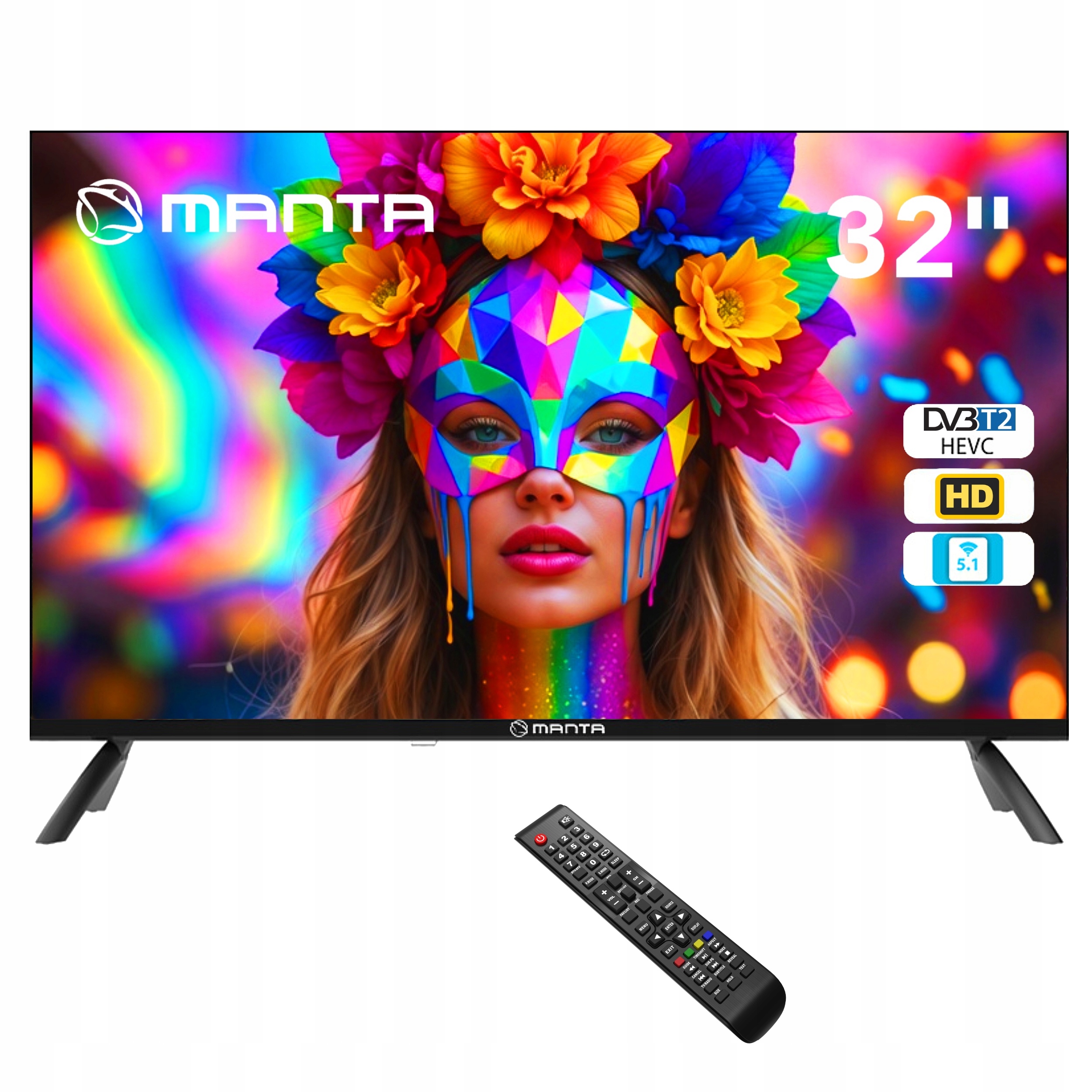 Telewizor 32 Cale Tv Led Hd Tuner Dekoder DVBT2 Hevc Usb Arc Hdmi CL+ Manta