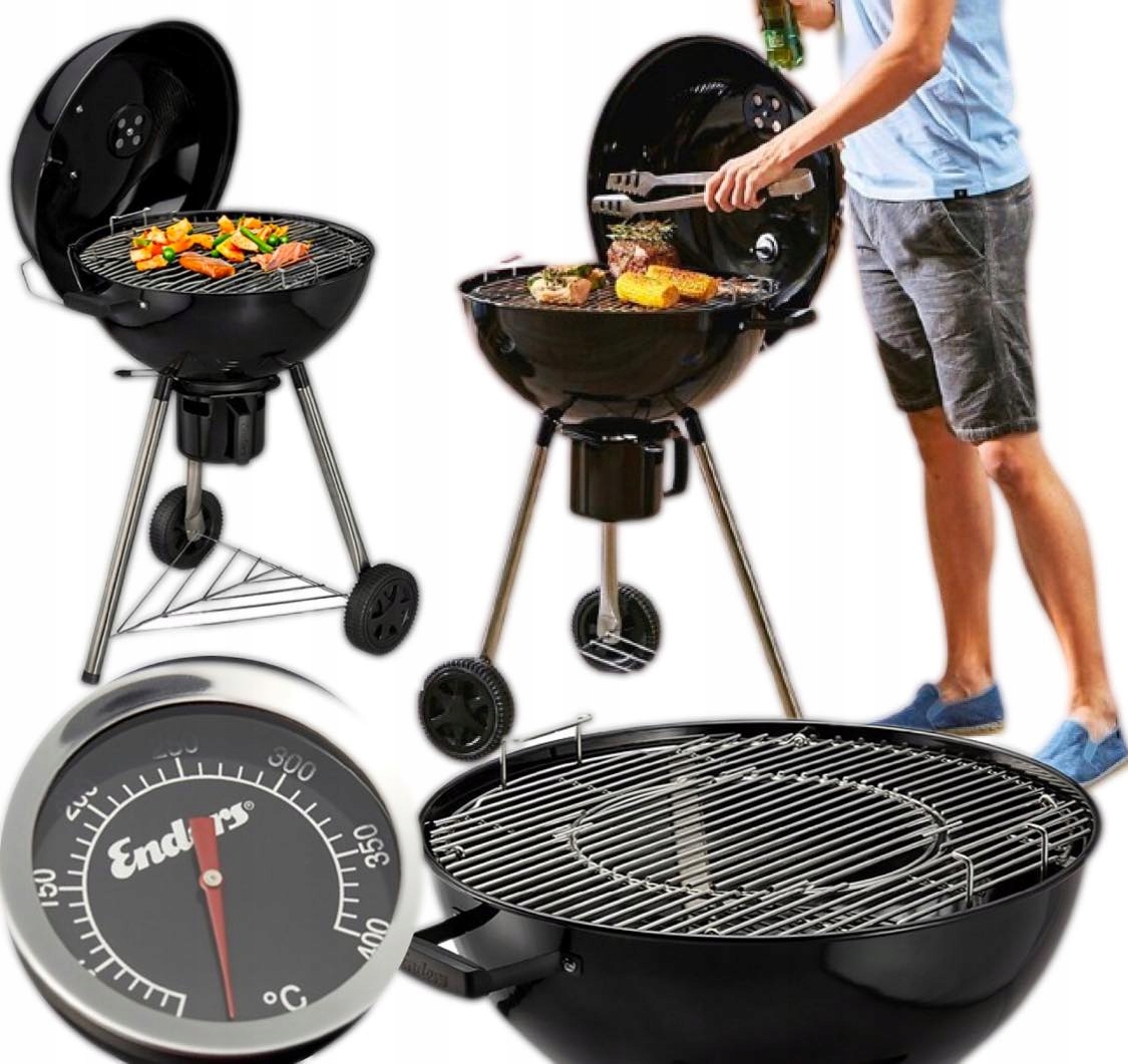 DUŻY GRIL WĘGLOWY OGRODOWY+KÓŁKA+POJEMNIKI OKRĄGŁY RUSZT