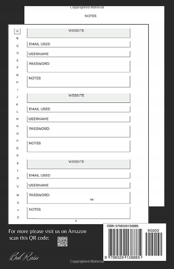 Rain, Bob Password For My Account: Premium Journal And Logbook To Protect U Język publikacji angielski