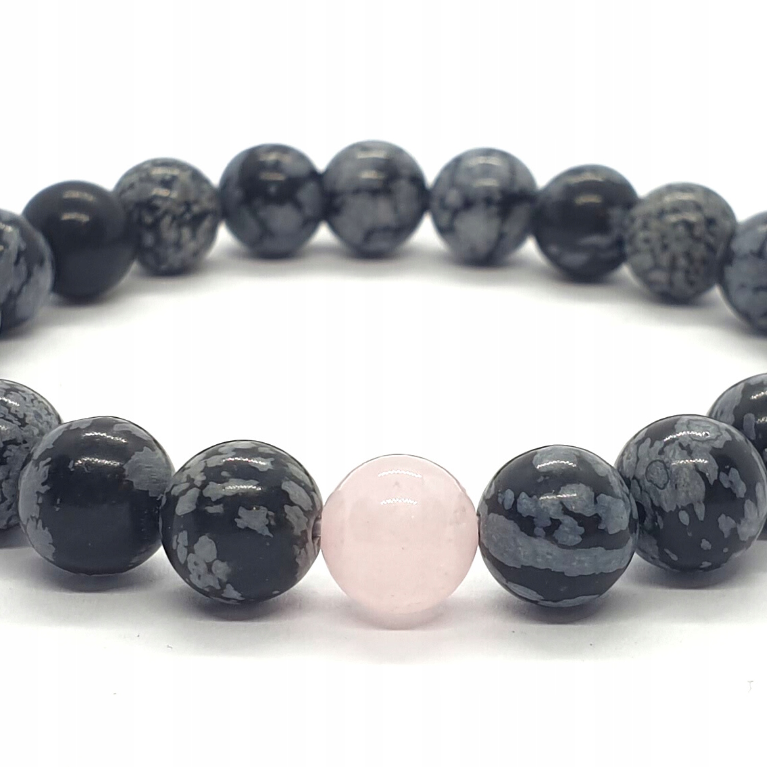 BRANSOLETKA Obsydian Śnieżny Kwarc Różowy