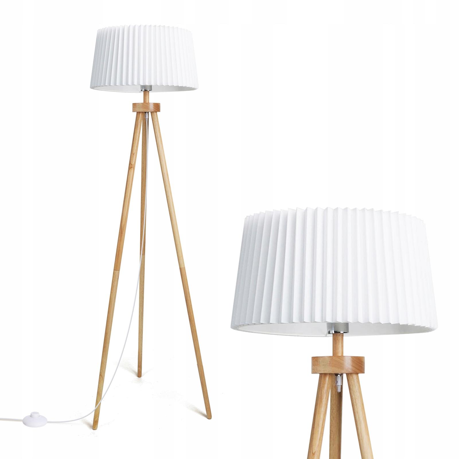 Lampa stojąca podłogowa Trójnóg Drewniany E27 60 W biały Aigostar