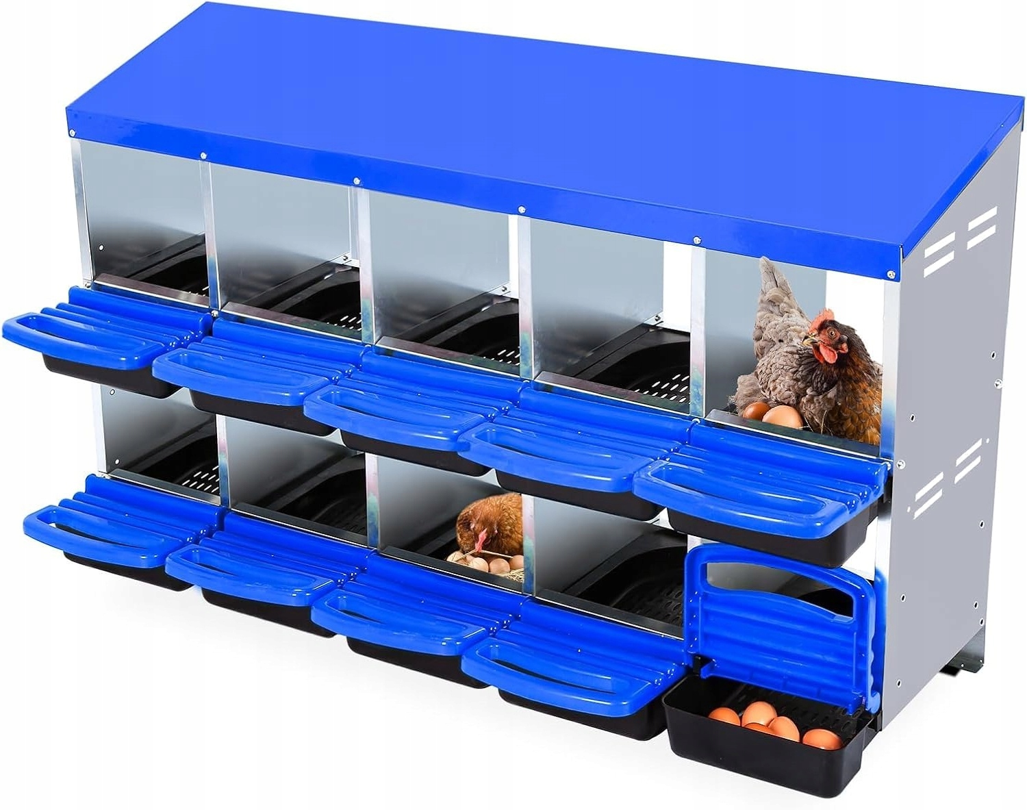 Kurník s 10 hnízdy pro snášení vajec s víkem, modrý