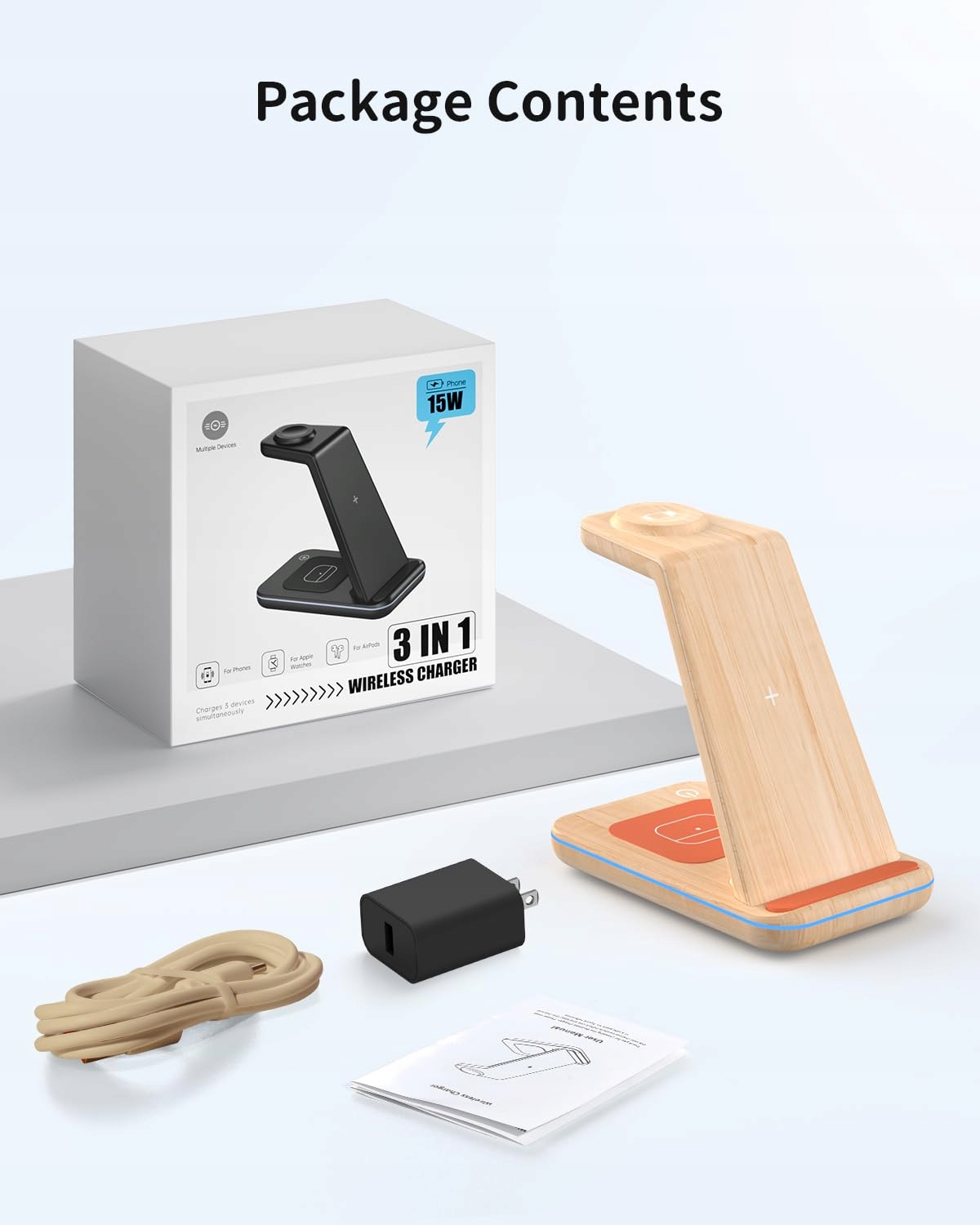 GEEKERA Bambusowa Bezprzewodowa Ładowarka Do iPhone Apple Watch AirPods — miniatura 6