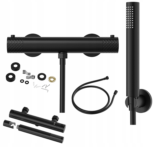 Sprchová batéria Glami termostatická čierna, termostatický kohútik, slúchadlá