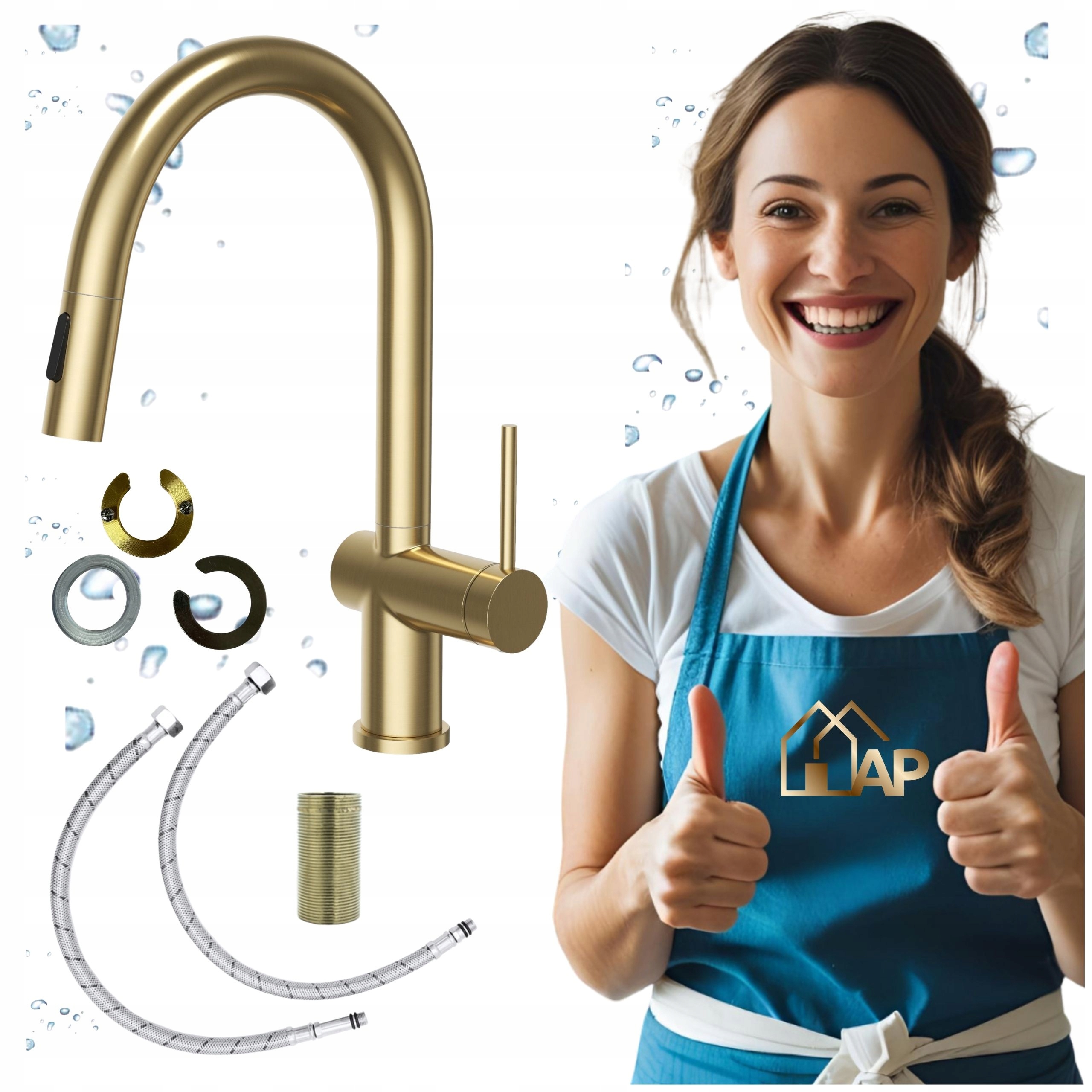 Kuchyňská baterie s výsuvným výtokem Zlatá Dvoufunkční kuchyňská baterie Dřez