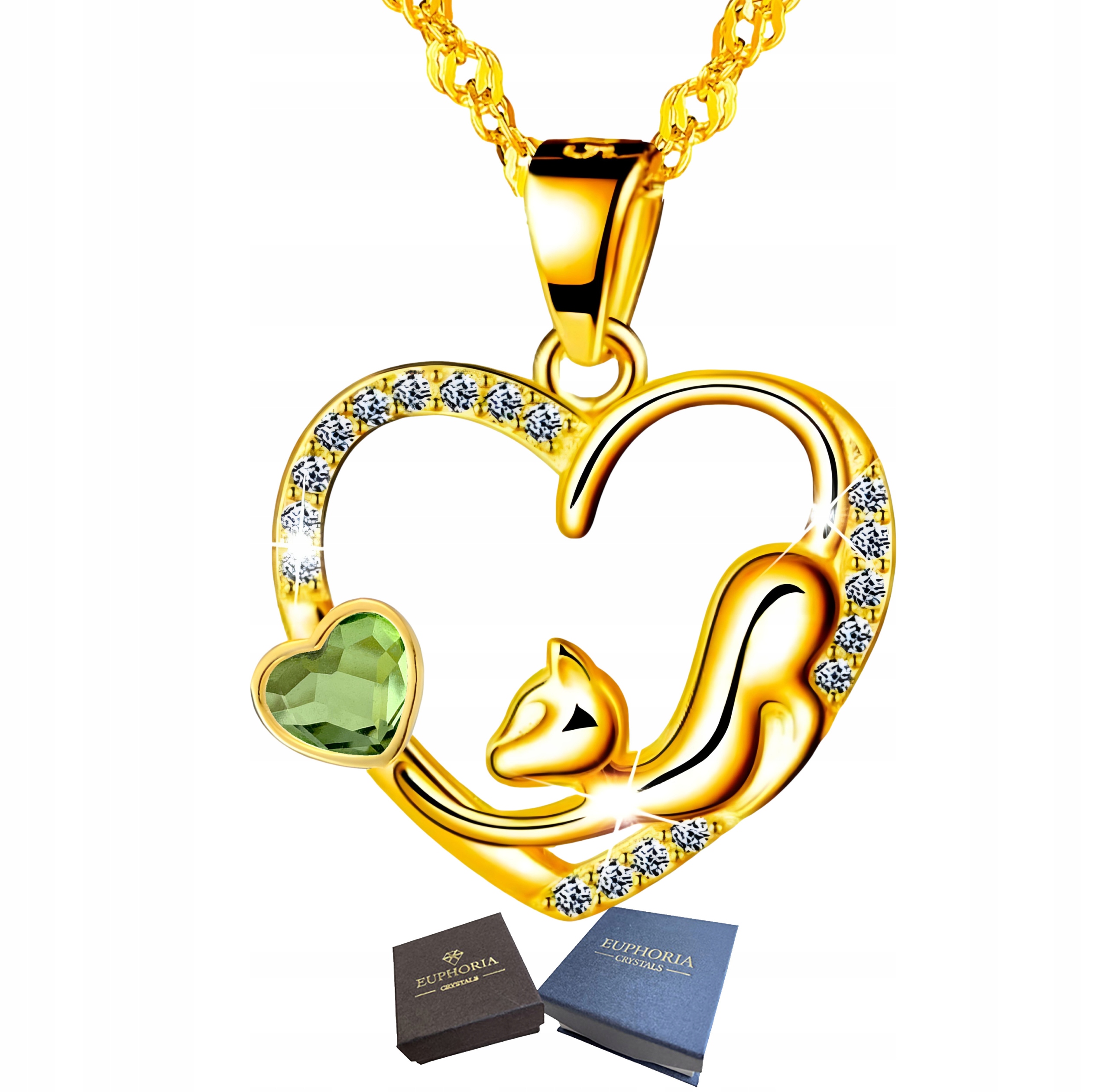 Zlatý náhrdelník Stříbro 925 Srdce s kočkou a zirkony Dárek k narozeninám