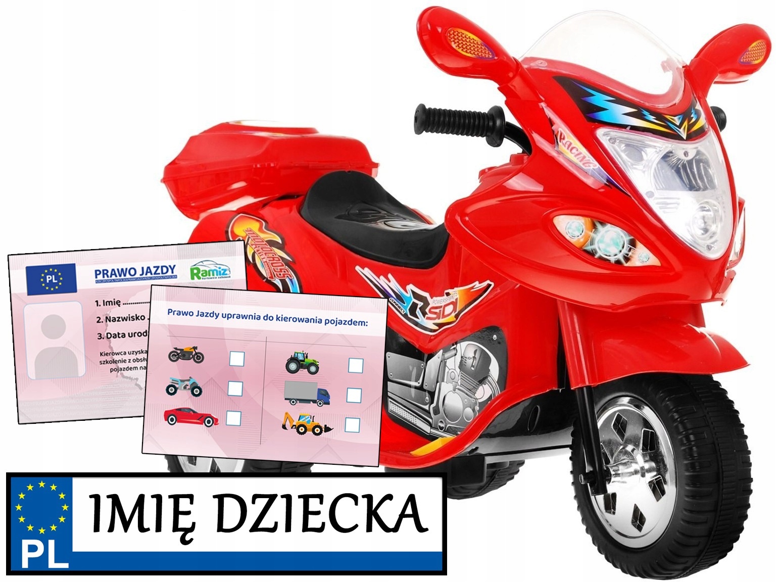 stabilny Motorek Trójkołowy melodyjki Personalizacja Tablic prawo jazdy