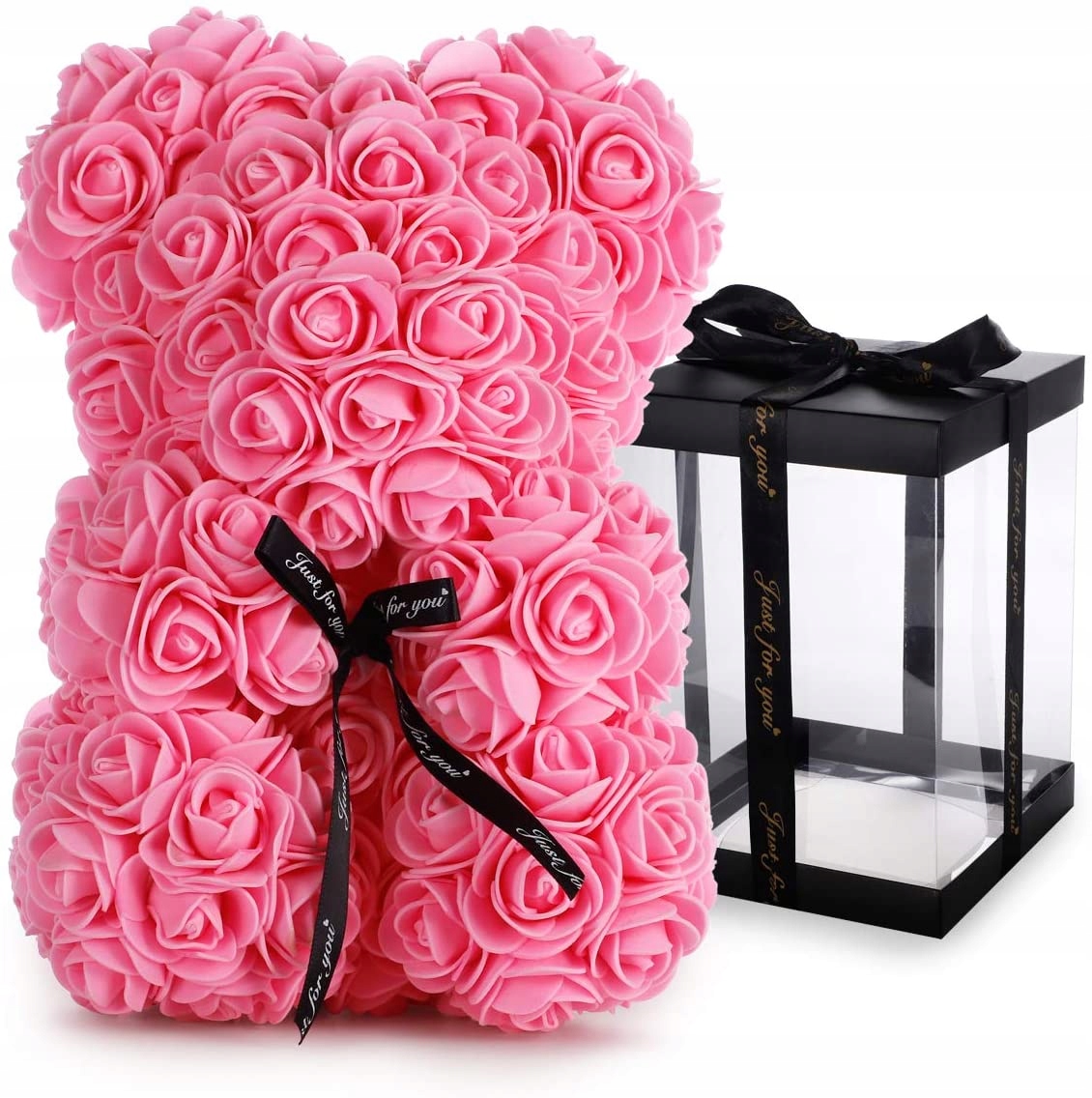 Růžový medvídek s růžemi 25 cm Krabička Dárek Pro Dívku A Valentýna