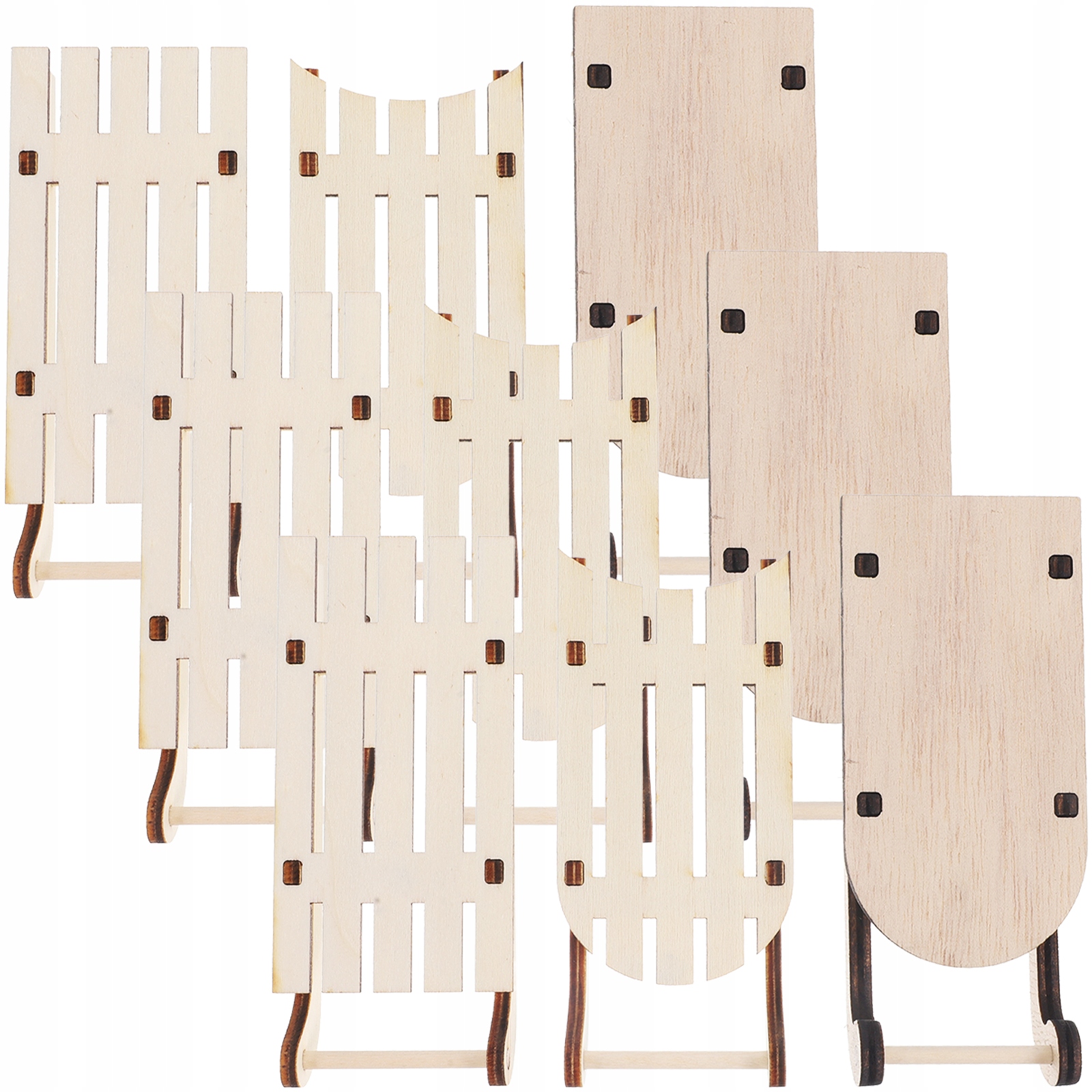 9 SZT. MINIATUROWE DREWNIANE DEKORACJE SAŃCOWE