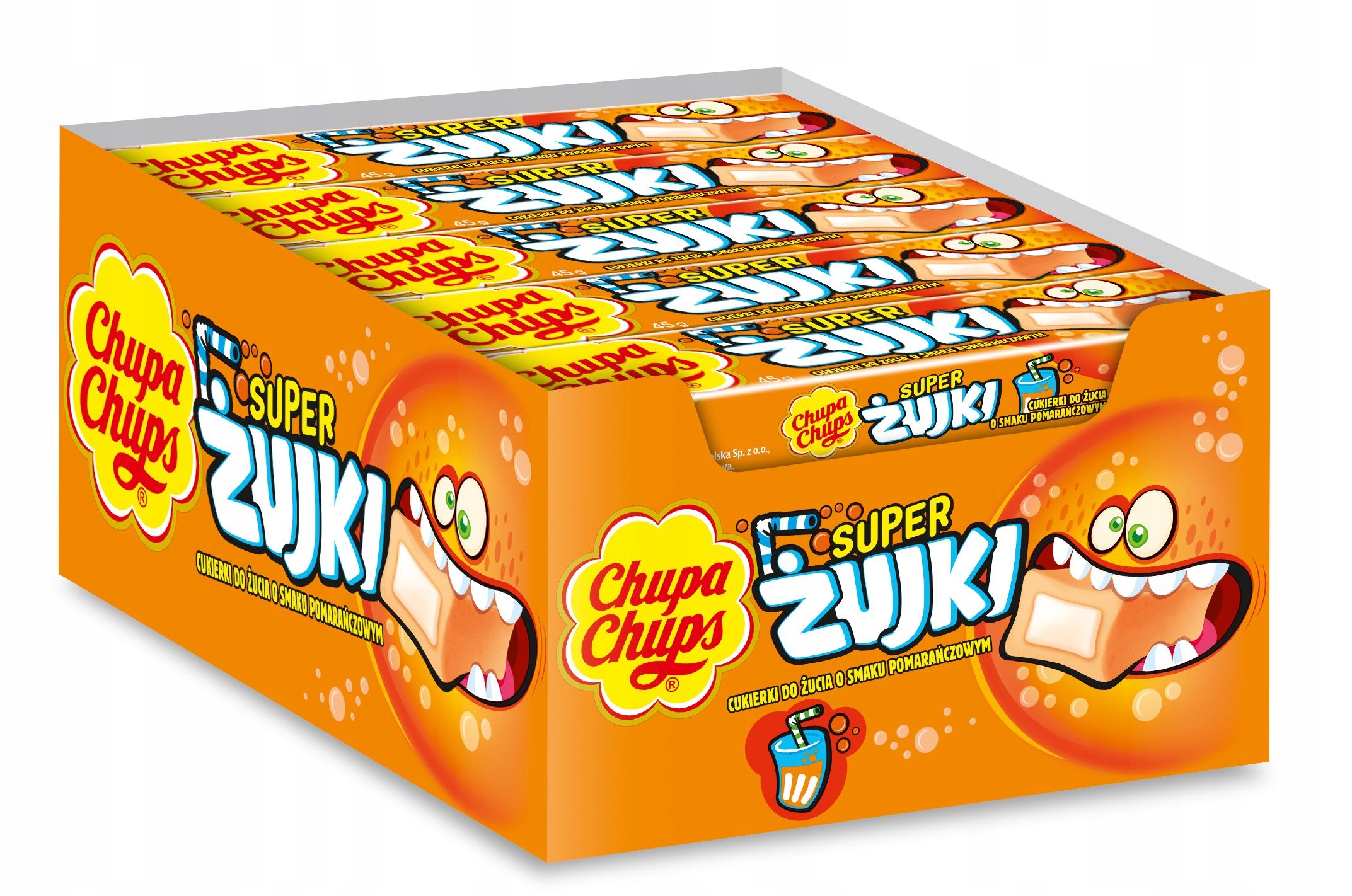 Chupa Chups Żujki Pomarańcza pomarańczowa guma do żucia 45g 20 sztuk
