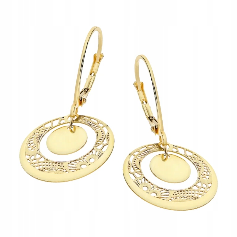 náušnice zlaté 585 efektní závěsné ažurové kruhy ideální jako dárek 1.67 g
