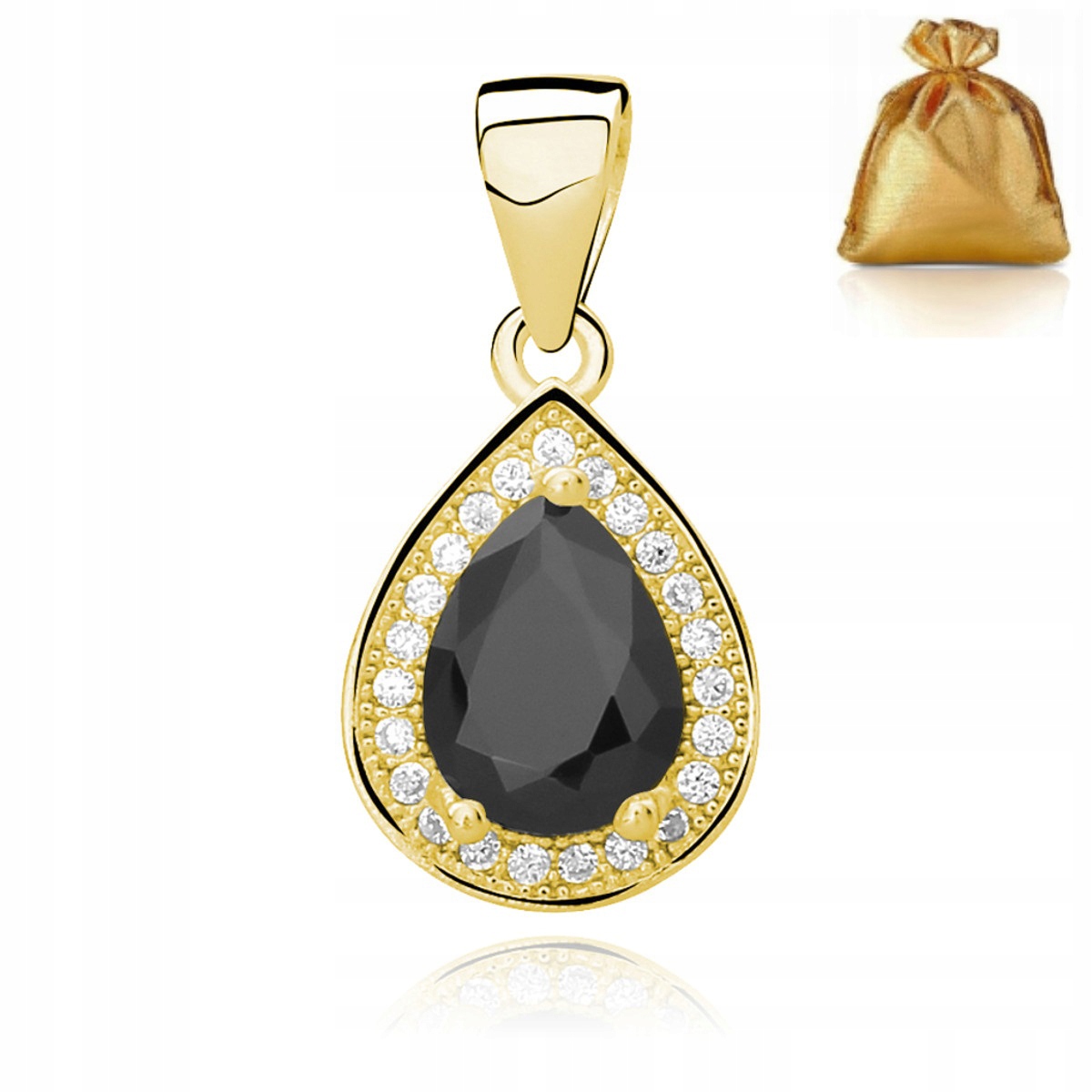 Zlatý Přívěsek Černý Křišťál Se Zirkony Stříbro Pozlacený Ryzost 925/585