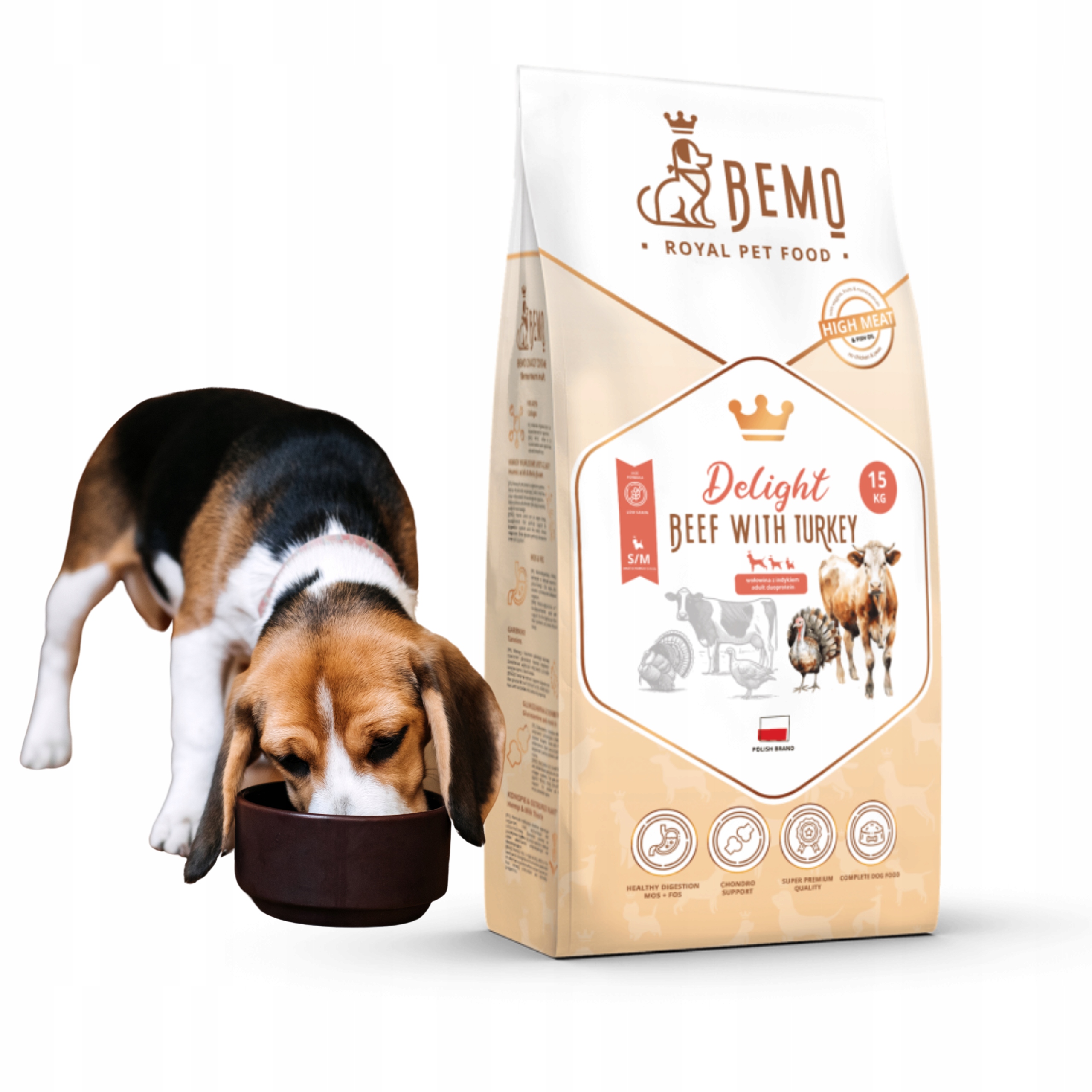 Levně Krmivo pro psy suché Bemo Delight S/m 10 kg s prémiovým hovězím a krůtím masem