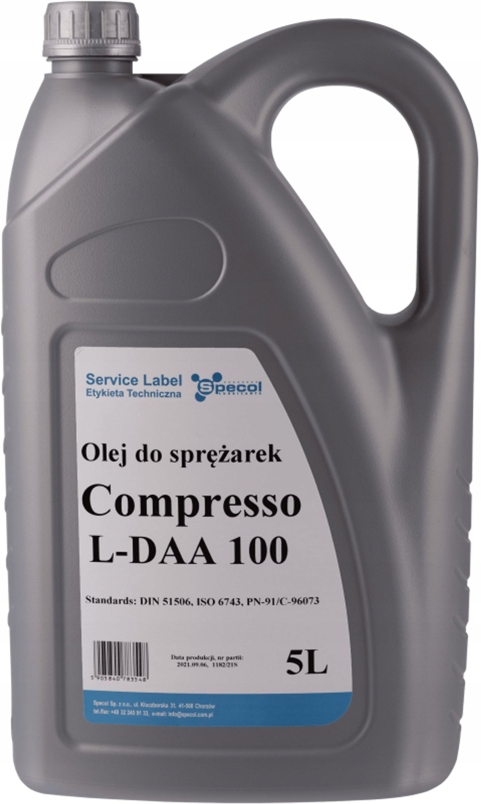 OLEJ SPECOL COMPRESSO L-DAA 100 5L / DO SPRĘŻAREK / PN-91/C-96073, ISO