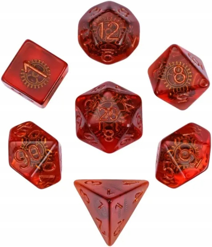 Zestaw 7 Kości D4-20 Czerwone Koła Zębate Zębatki Gear Gry Rpg D&D Dice Mtg