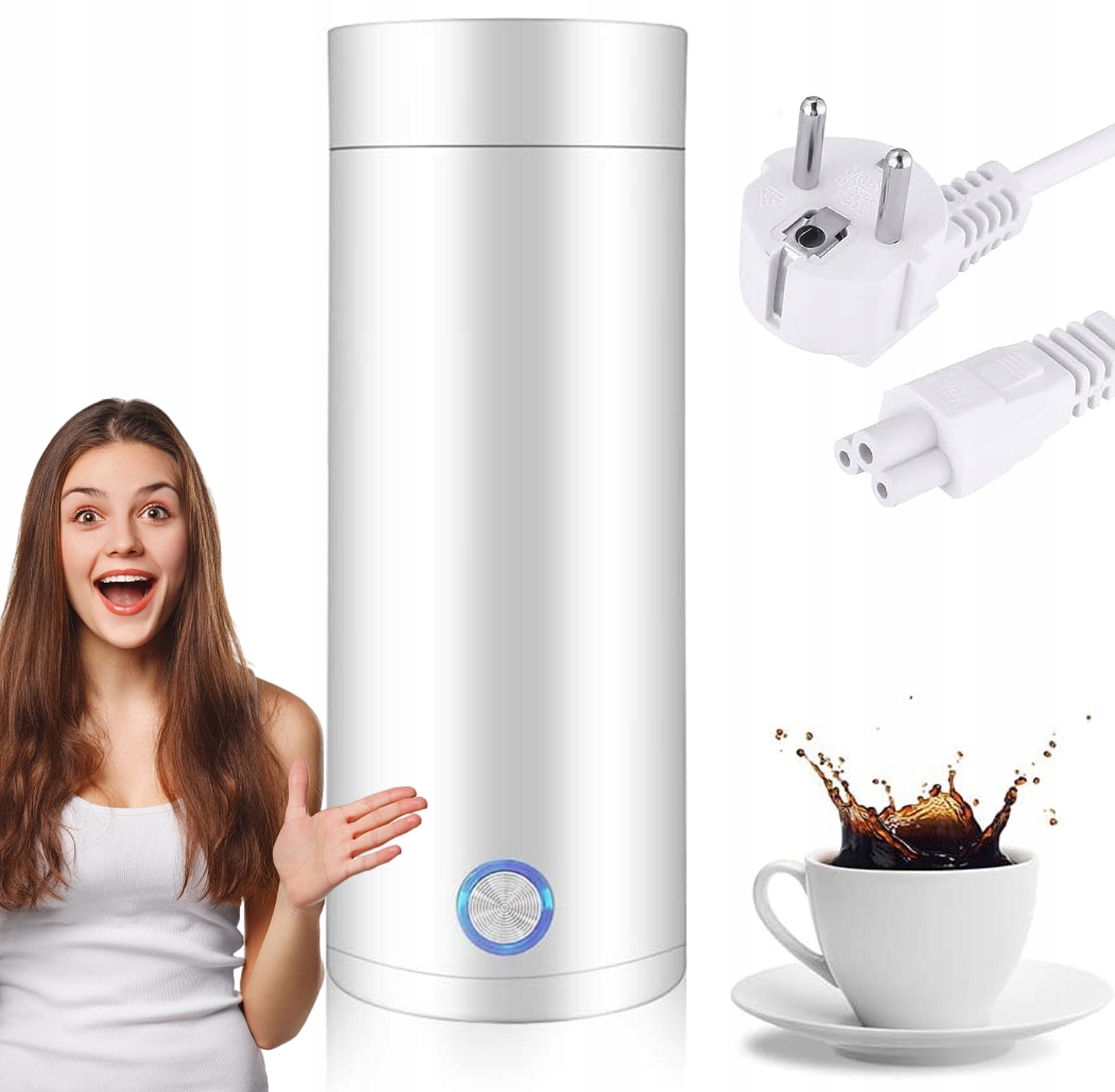 Přenosná Cestovní Rychlovarná Konvice Nerezová Ocel Bílá 400 ML