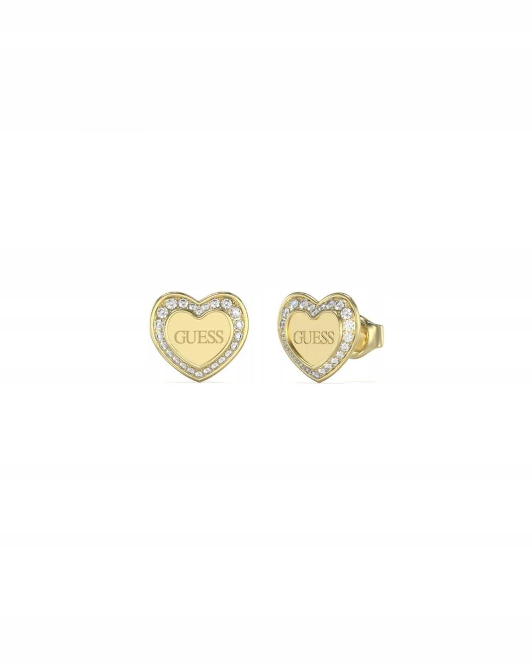 Náušnice Guess Amami srdce se zirkony ocel ušlechtilá zlatá tyčinka