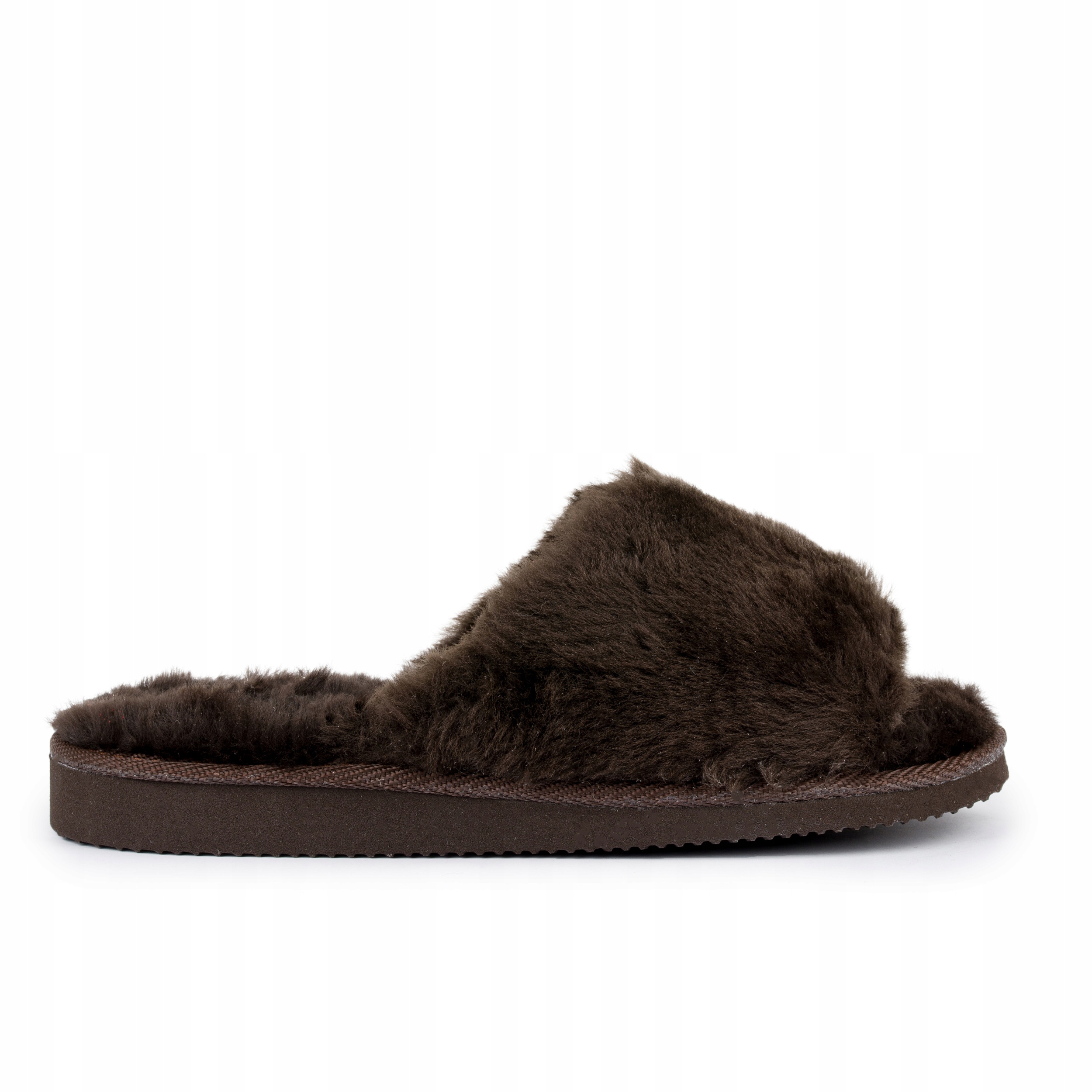 Pantofle z přírodní vlny hnědé chlupaté sandále zateplené velikost 39