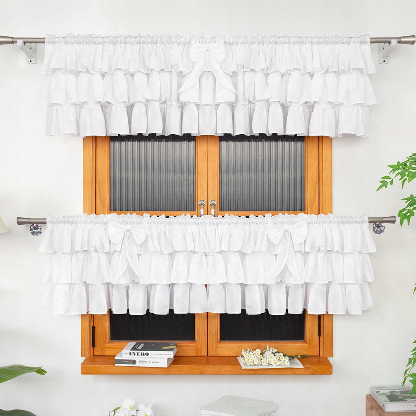 Firana gotowa L 980 z falbankami i zazdrostkami 300 x 130cm. Kolor biały