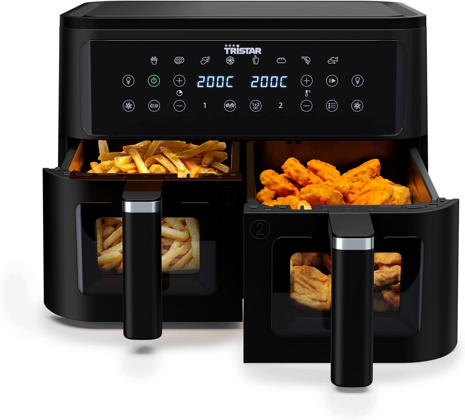 Beztuková Dvojitá Fritéza Airfryer 9L 2 x koš 10 Programů panel
