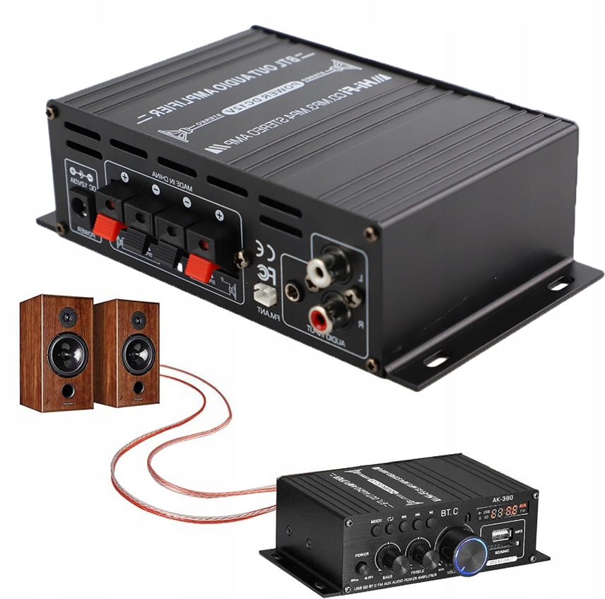 Wzmacniacz audio czarny Bluetooth 5.0 2.0-kanałowy 40 W + 40 W z pilotem
