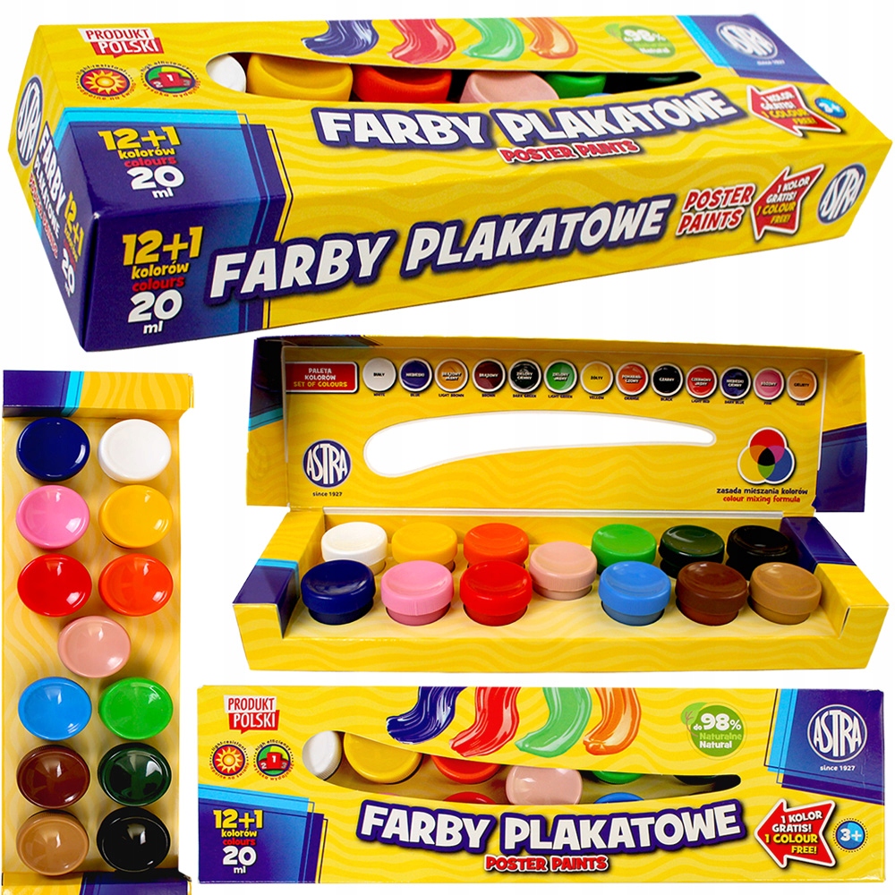 FARBY PLAKATOWE 20 ml ASTRA 13 KOLORÓW 12+1 GRATIS
