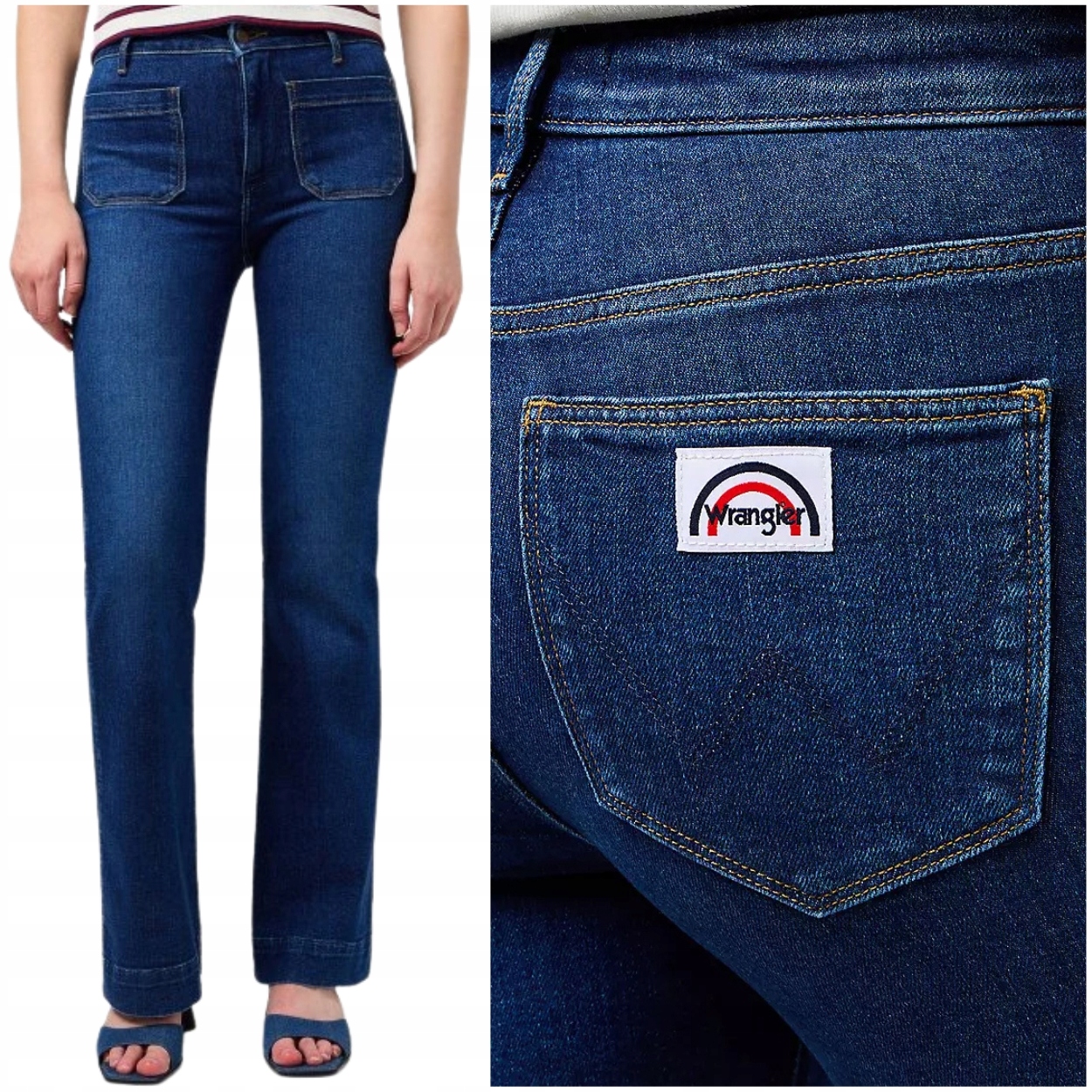 Wrangler Flare Dark Wash modré dámské džínové kalhoty s zvony W34 L32