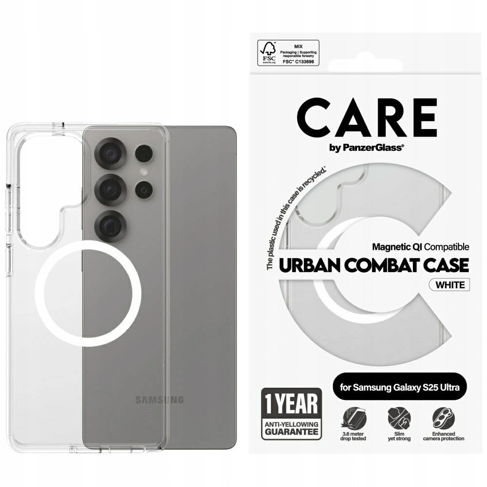 Pouzdro Care by PanzerGlass Urban Combat White pro Galaxy S25 Ultra bezbarvé