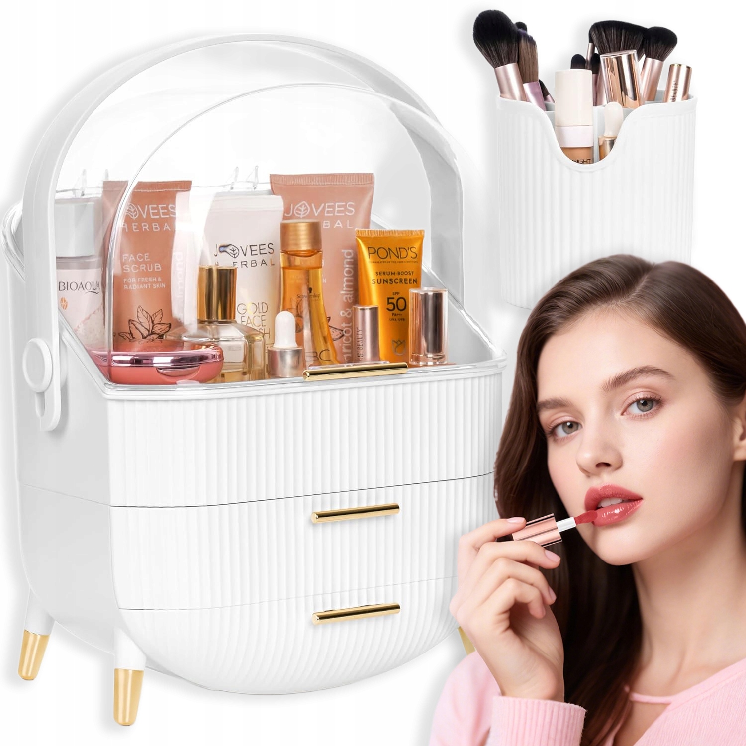 Organizér Na Kosmetiku Šperkovnice Kufřík Bílý S Úchytem XXL Dárek