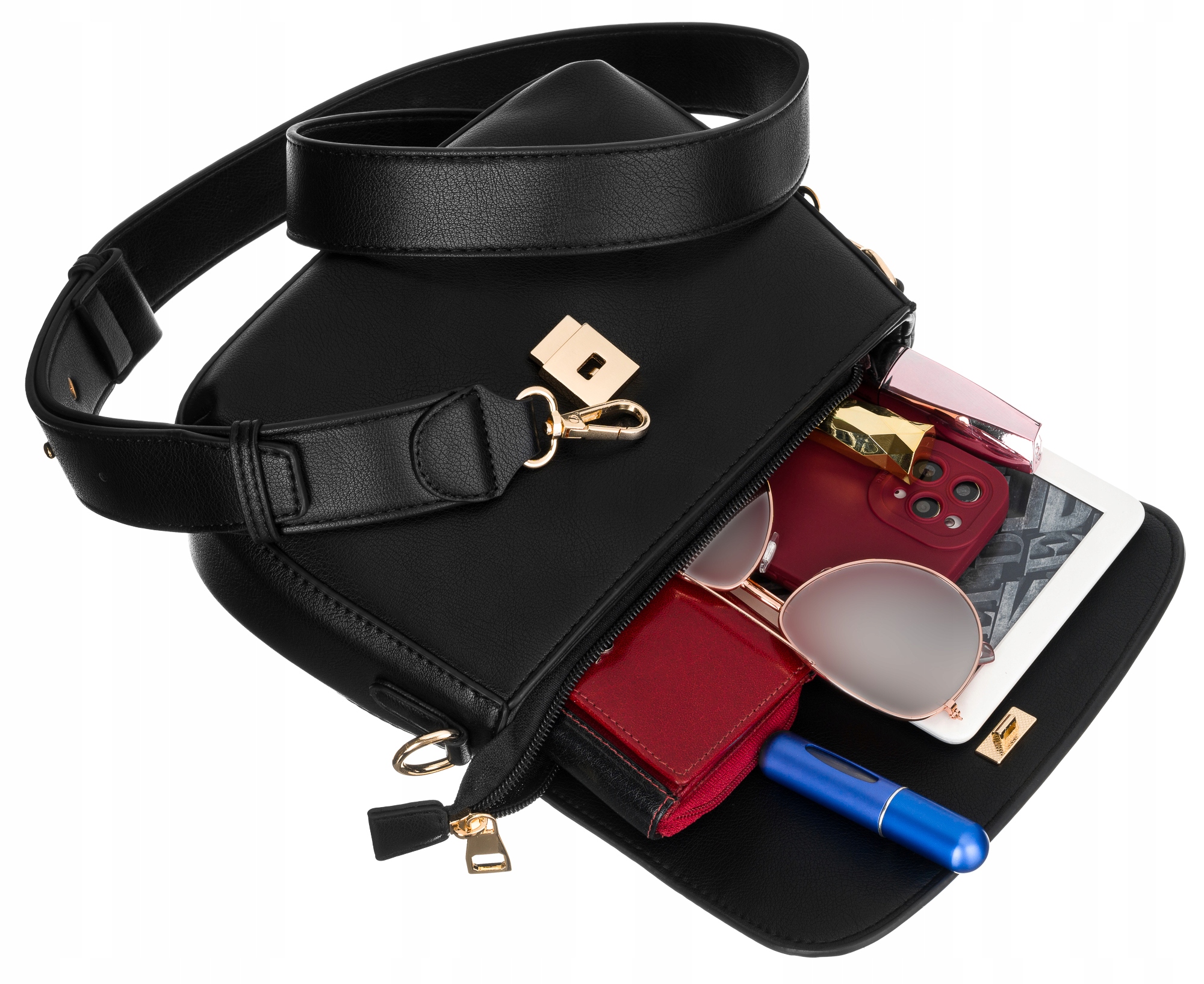 Torebka damska klasyczna listonoszka z klapką gładka skóra eko ROVICKY Wzór dominujący bez wzoru