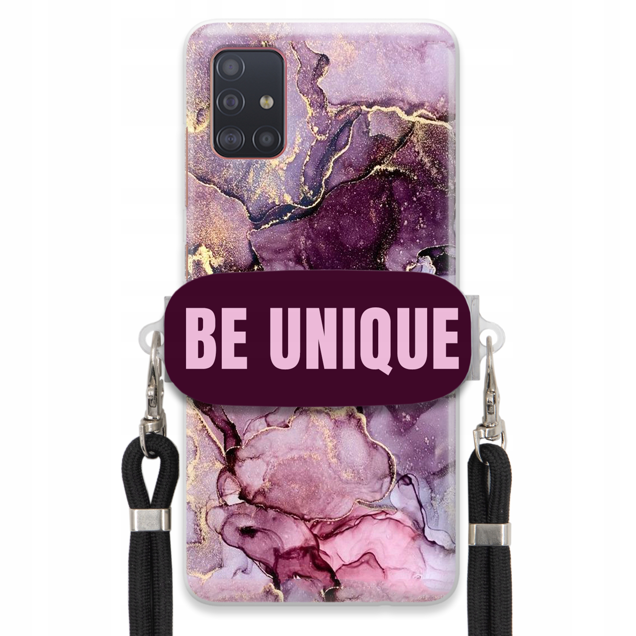 Prémiové puzdro pre Samsung A51 Case držiak na šnúrku Čierny fialový mramor