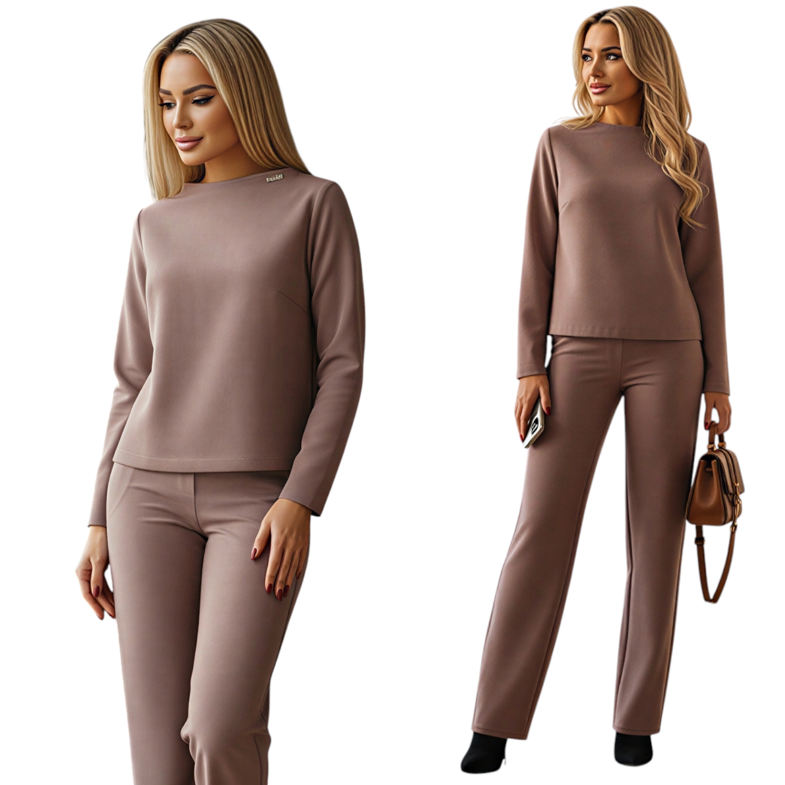 Dámský elegantní komplet Halenka Kalhoty Polská výroba Béžová M