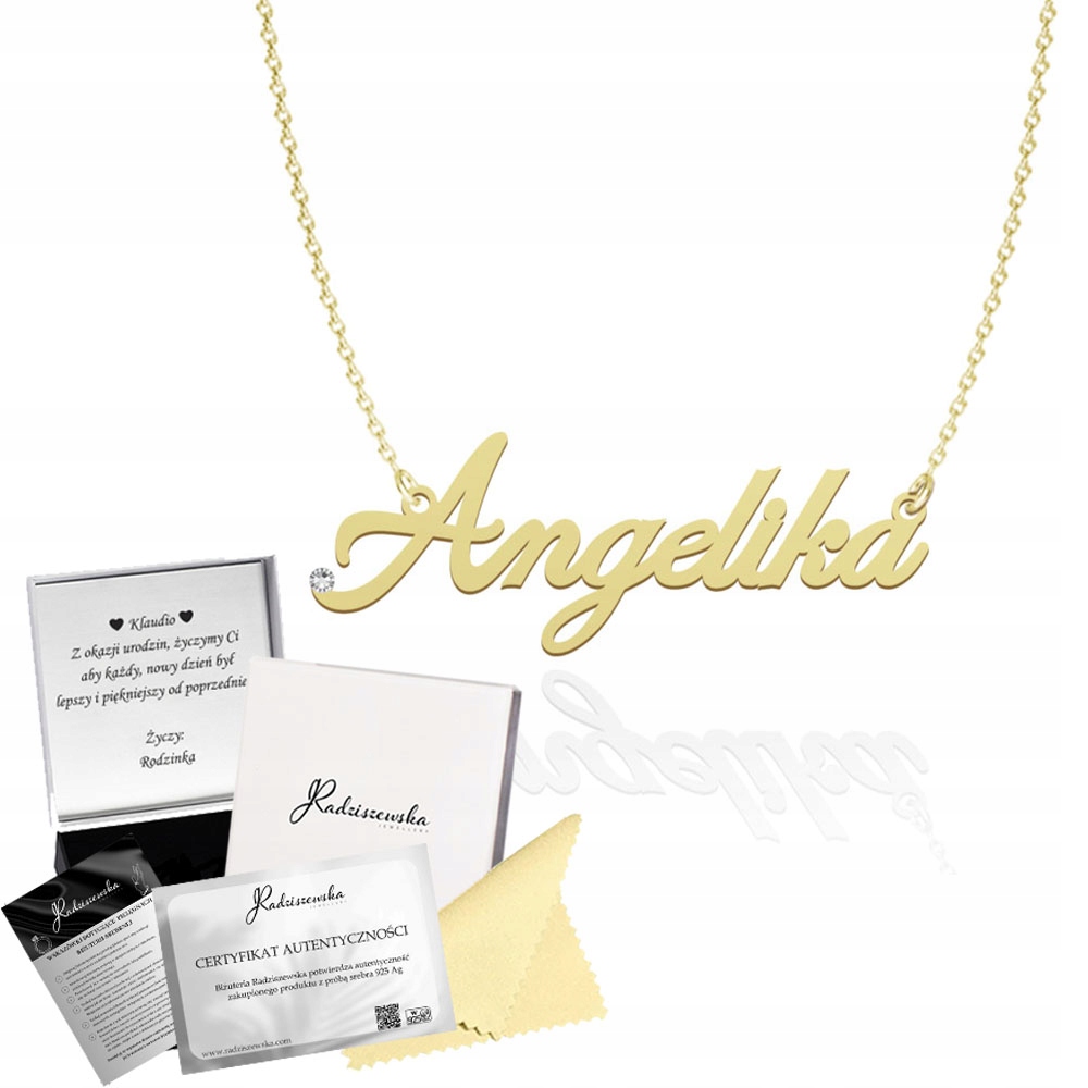 Zlatý náhrdelník s jménem Angelika Řetízek Stříbro 925 Dedikace Bonus