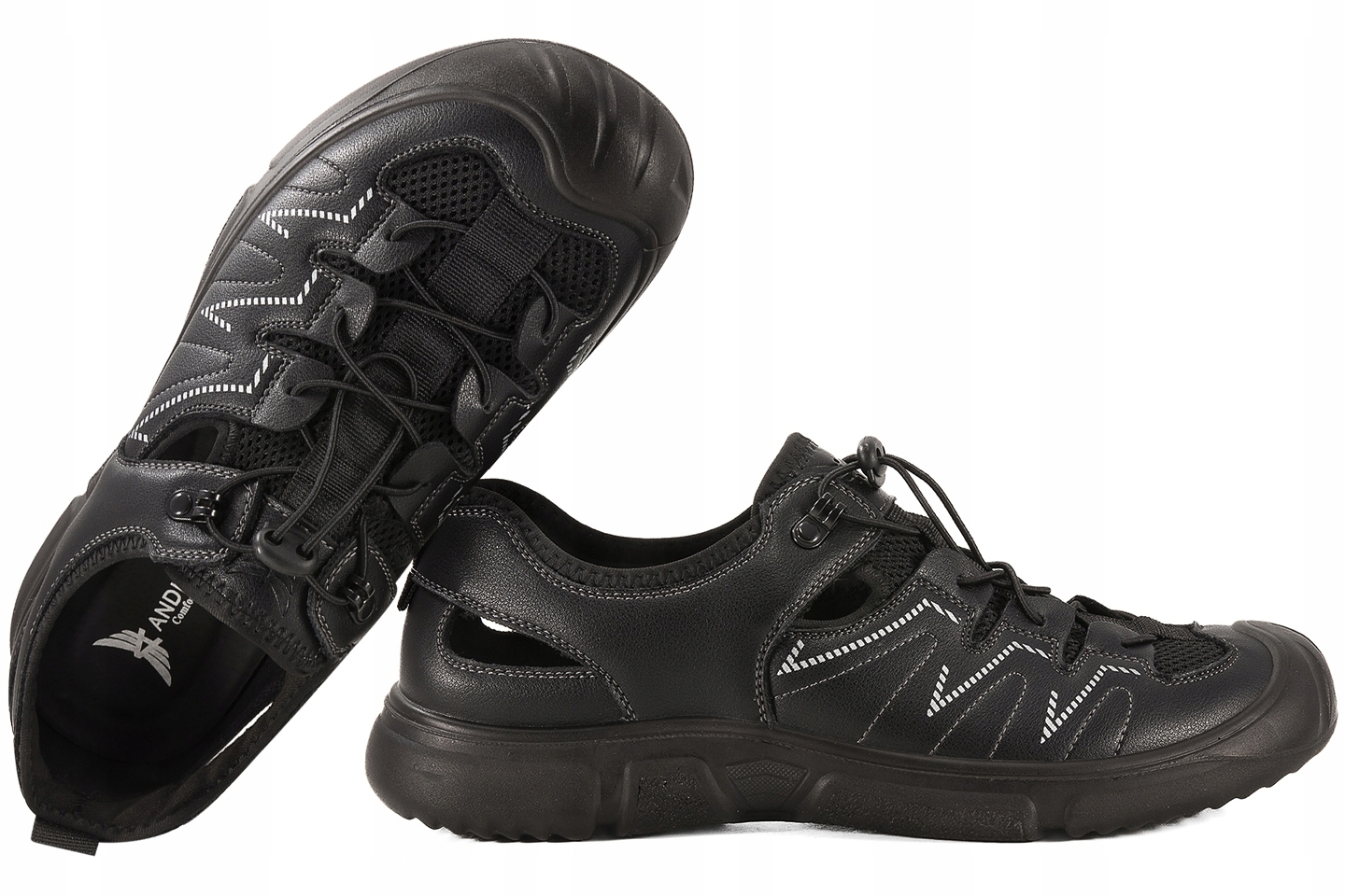 Andiamo W2503 Pánské Kožené Polobotky Casual Sandály Plné Letní Černé 43