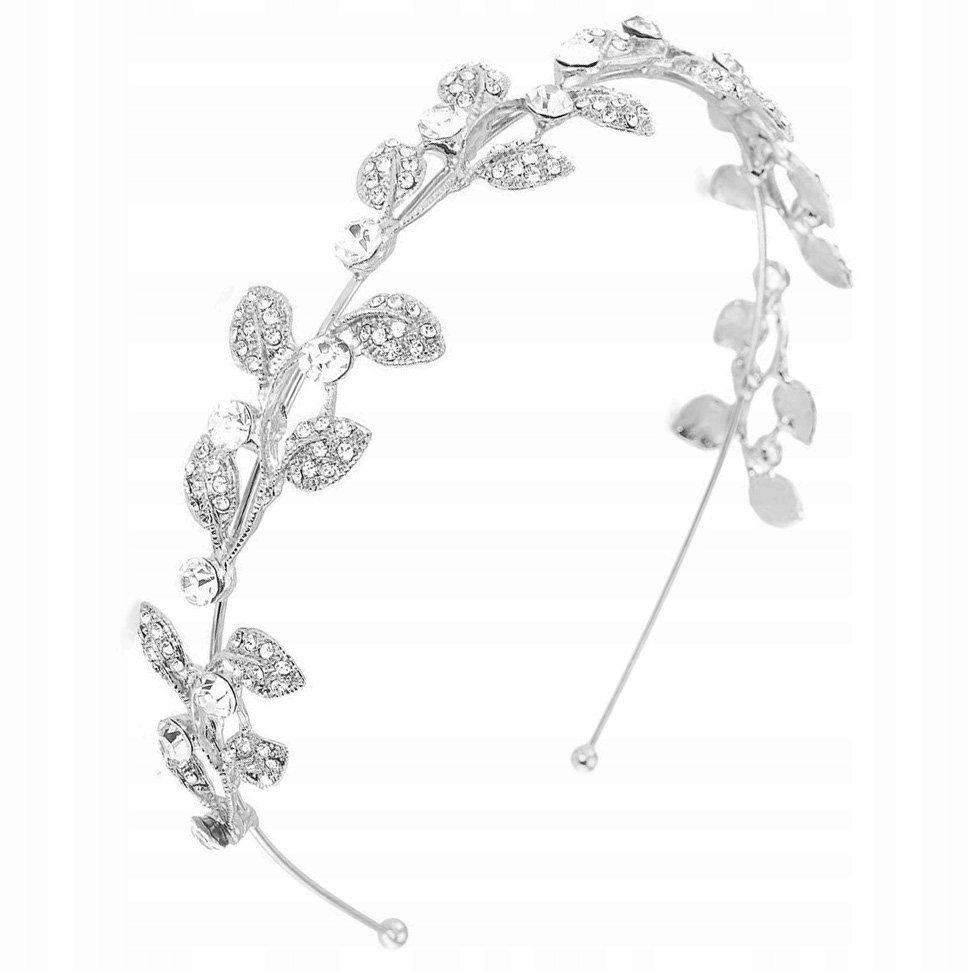 OPASKA DO WŁOSÓW damska ślubna LISTKI - kolor srebrny - CYRKONIE ślub