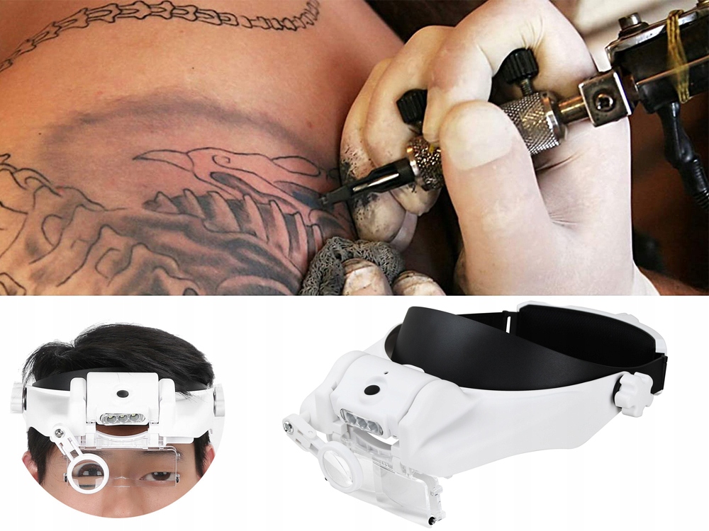 Lupa nagłowna z 3 led soczewki na głowę 11,5 X 8X Rodzaj z lampą