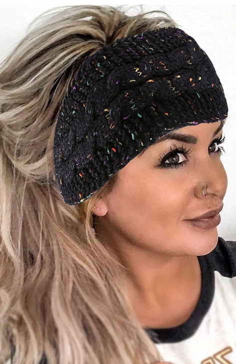 CIEPŁA ZIMOWA OPASKA NA GŁOWĘ DZIANINOWA 2 SZTUKI