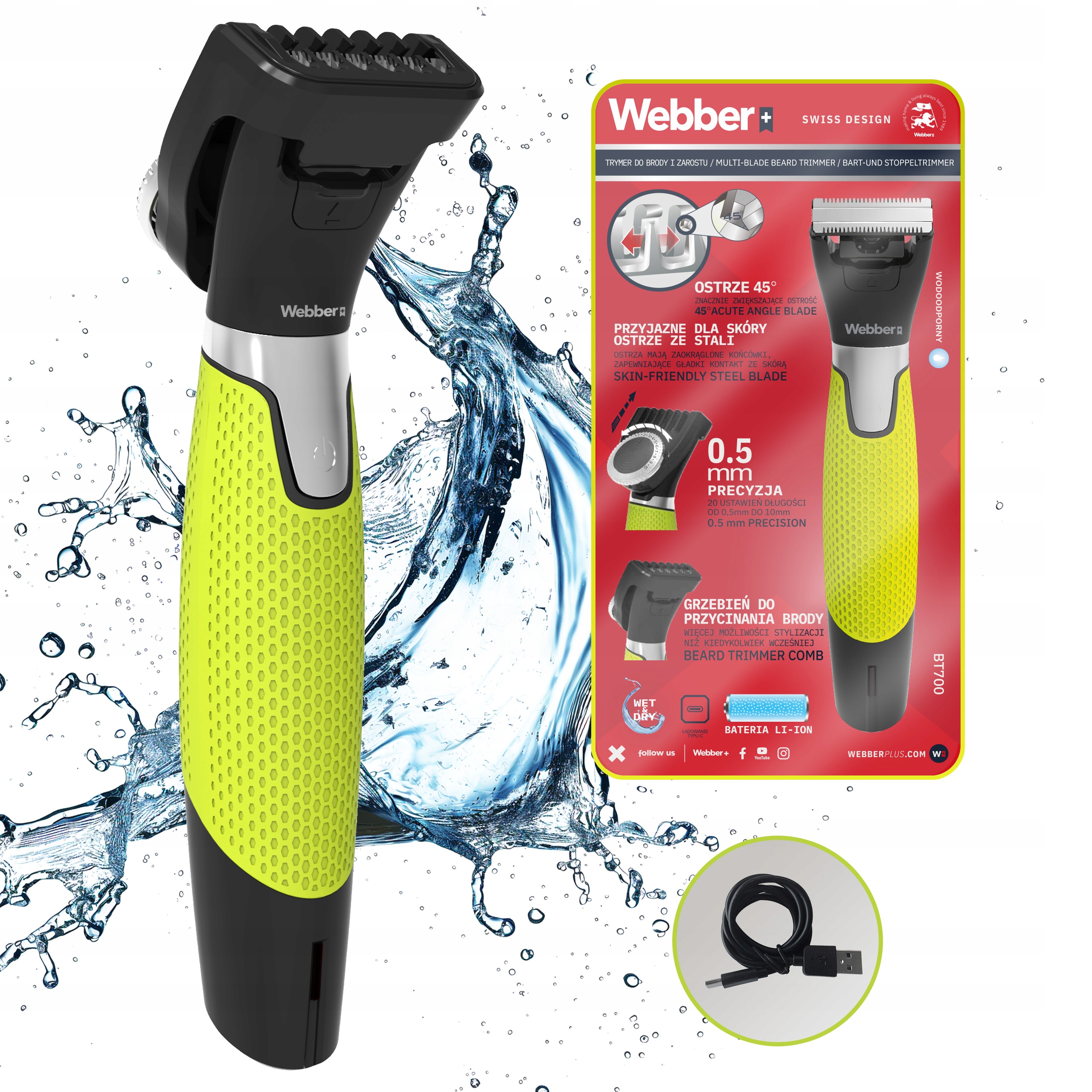 Pánský zastřihovač vousů Webber BT700 Multiblade Přesný na vousy 0,5 mm