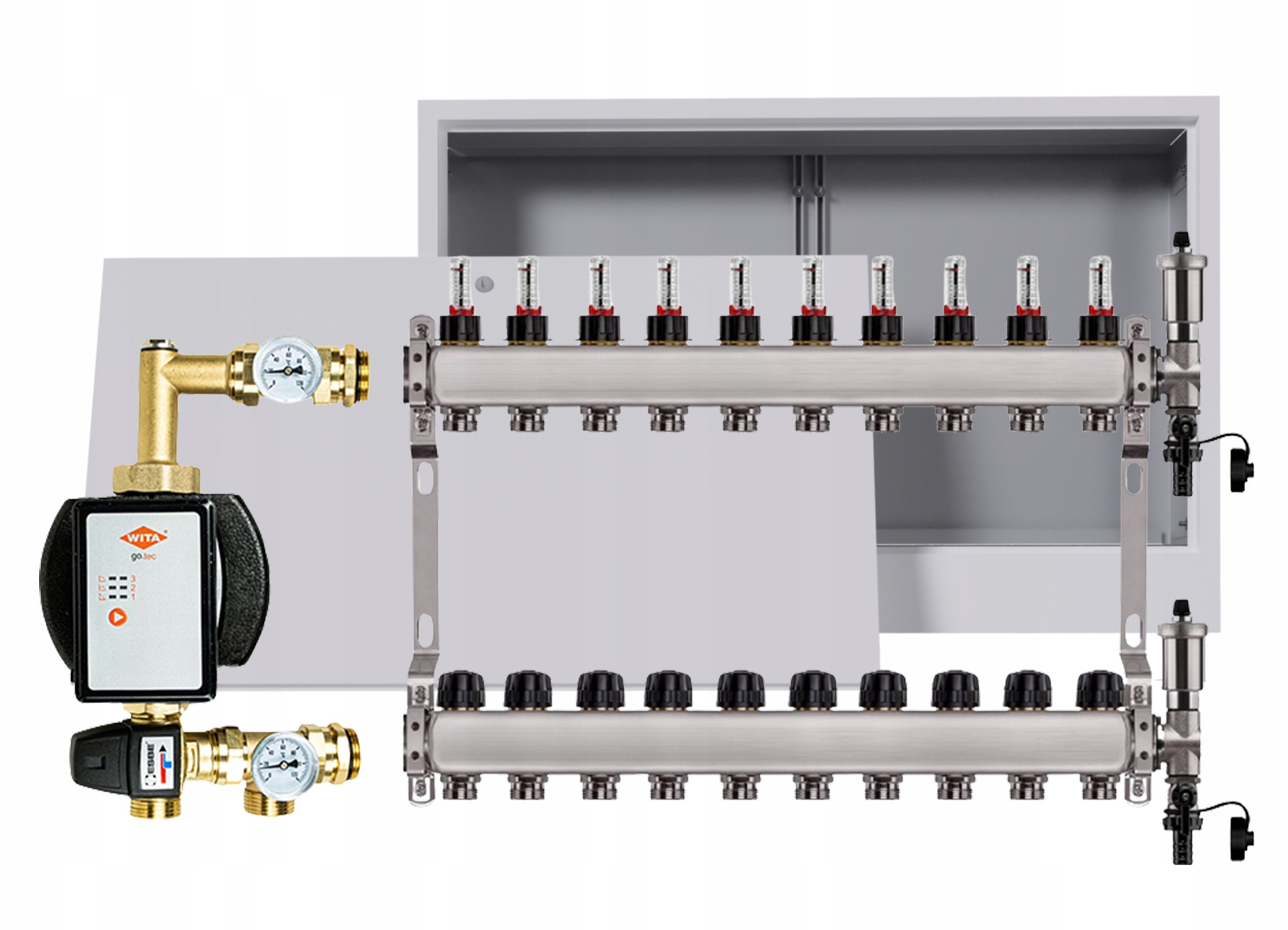 Rozdělovač pro podlahu nerezový 9 okruhů s čerpadlem Wita box