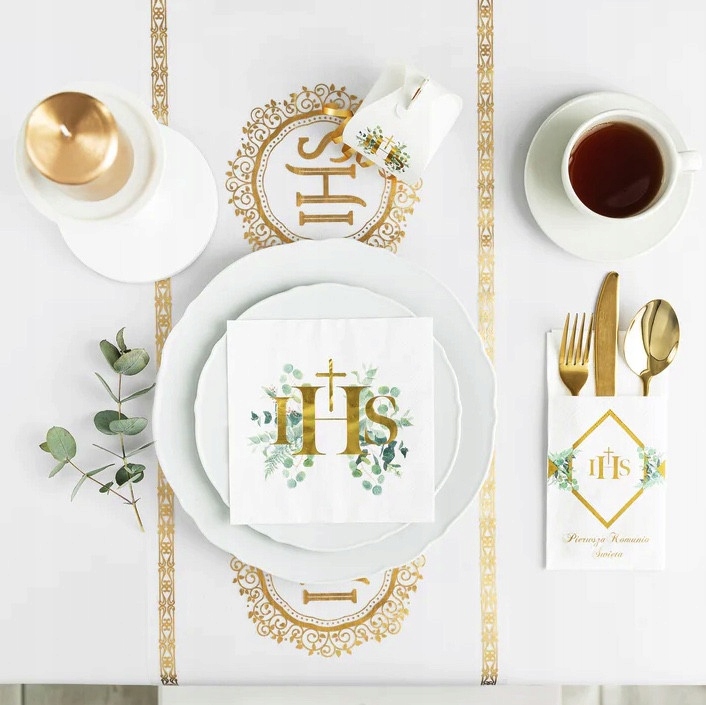 Bieżnik komunijny IHS - złoty, 30 cm x 5 m Materiał wykonania organza